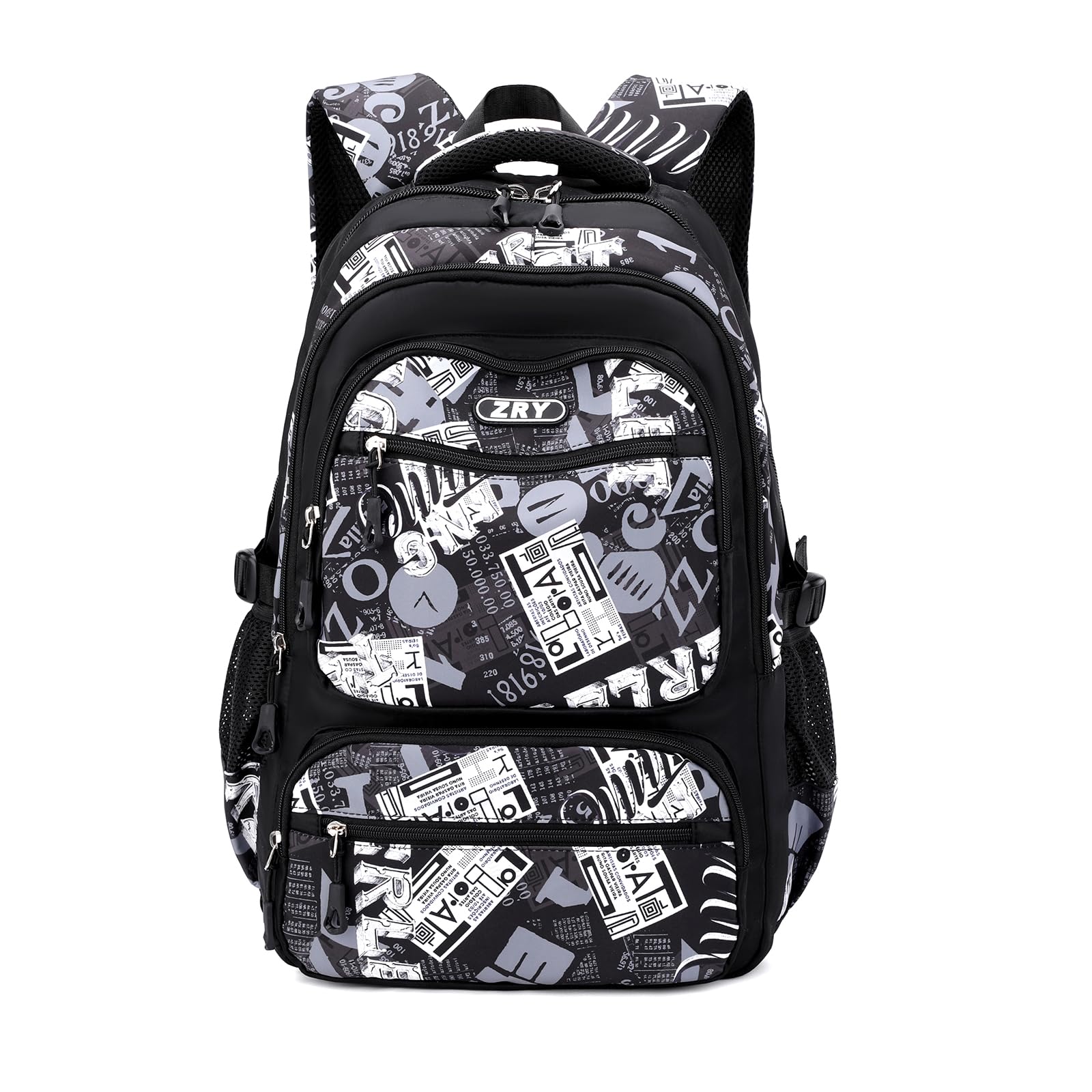 Amythe Zaino Scuola Media e Superiore per Ragazzi: Stile Casual e alla Moda per Adolescenti dai 10 Anni in su, Zainetto Porta PC Grande Nero in Nylon Impermeabile
