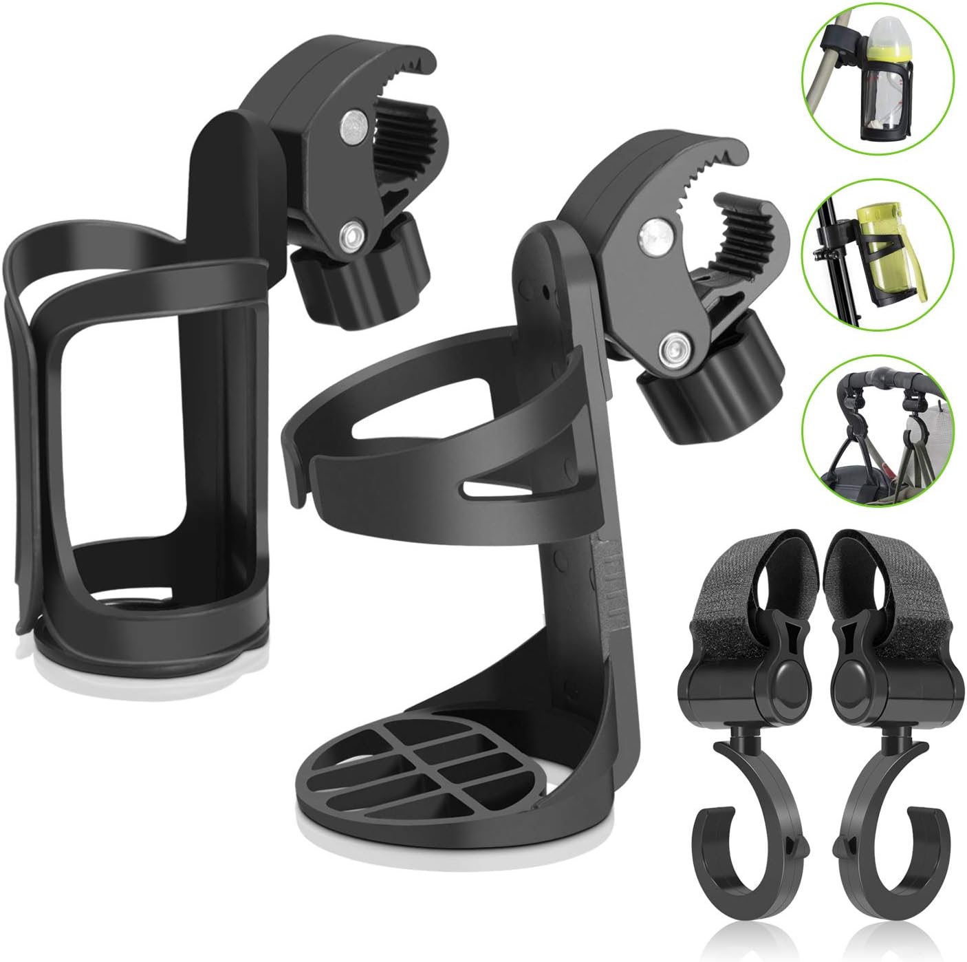 Bike Cup Holder- Uiter Stroller Bottle Holders, Universal 360 Degrees Rotation Drink Bottle Cup Holder for Baby Stroller/Pushchair, Bicycle, Wheelchair and Motorcycle (2 Packs)