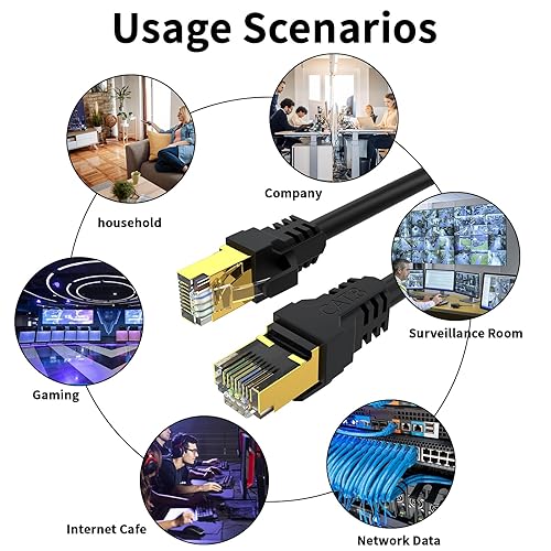 Miniatura 8 de YSONG Cable Ethernet Cat 8 de 100 pies, alta velocidad de 40 Gbps, 2000 Mhz, 26 AWG, conector RJ45 chapado en oro, para exteriores e interiores