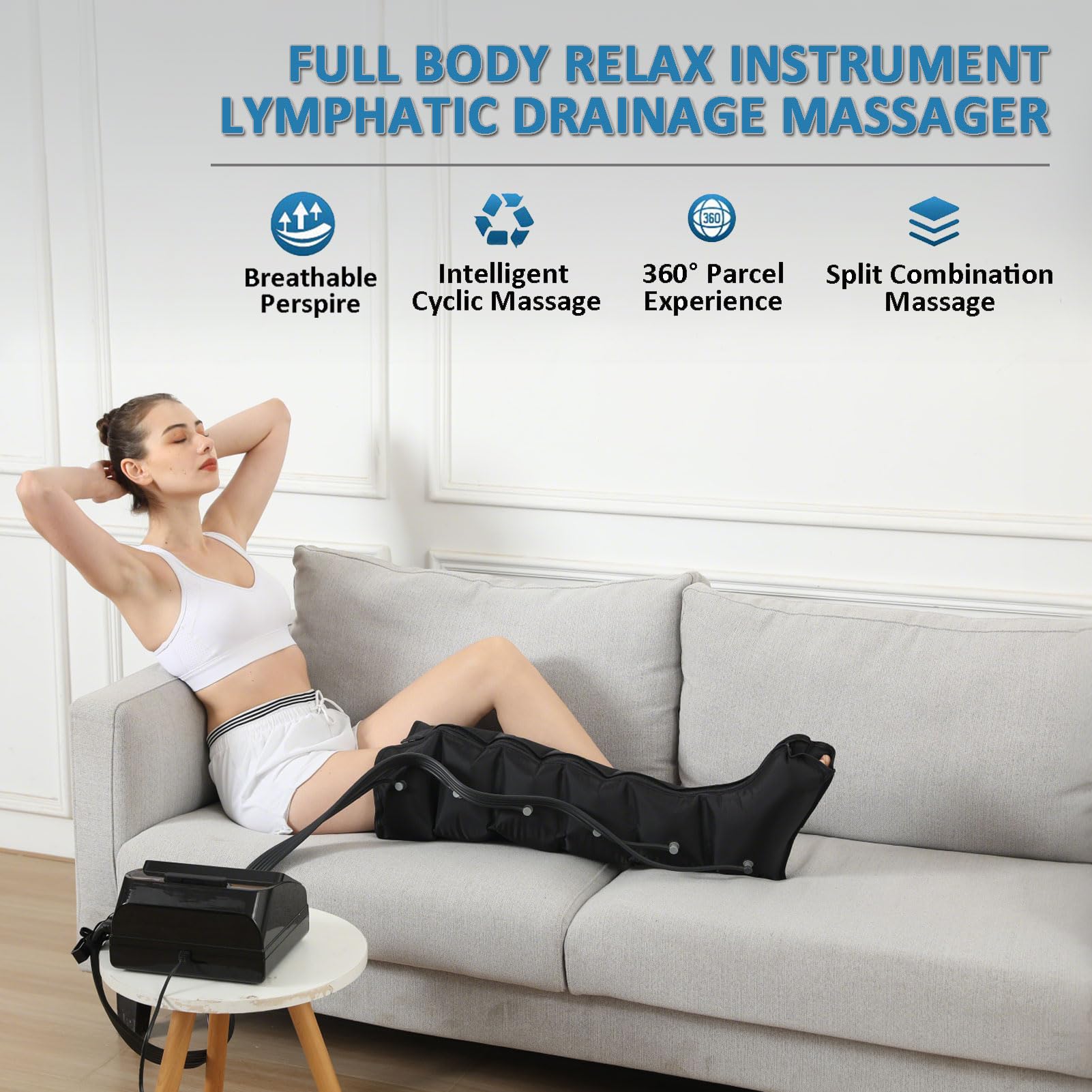 Botas Presoterapia Piernas Abdomen para Casa, Masajeador de piernas con compresión de Aire, Presoterapia Piernas Completas, Drenaje Linfatico Presoterapia Profesional, Negro