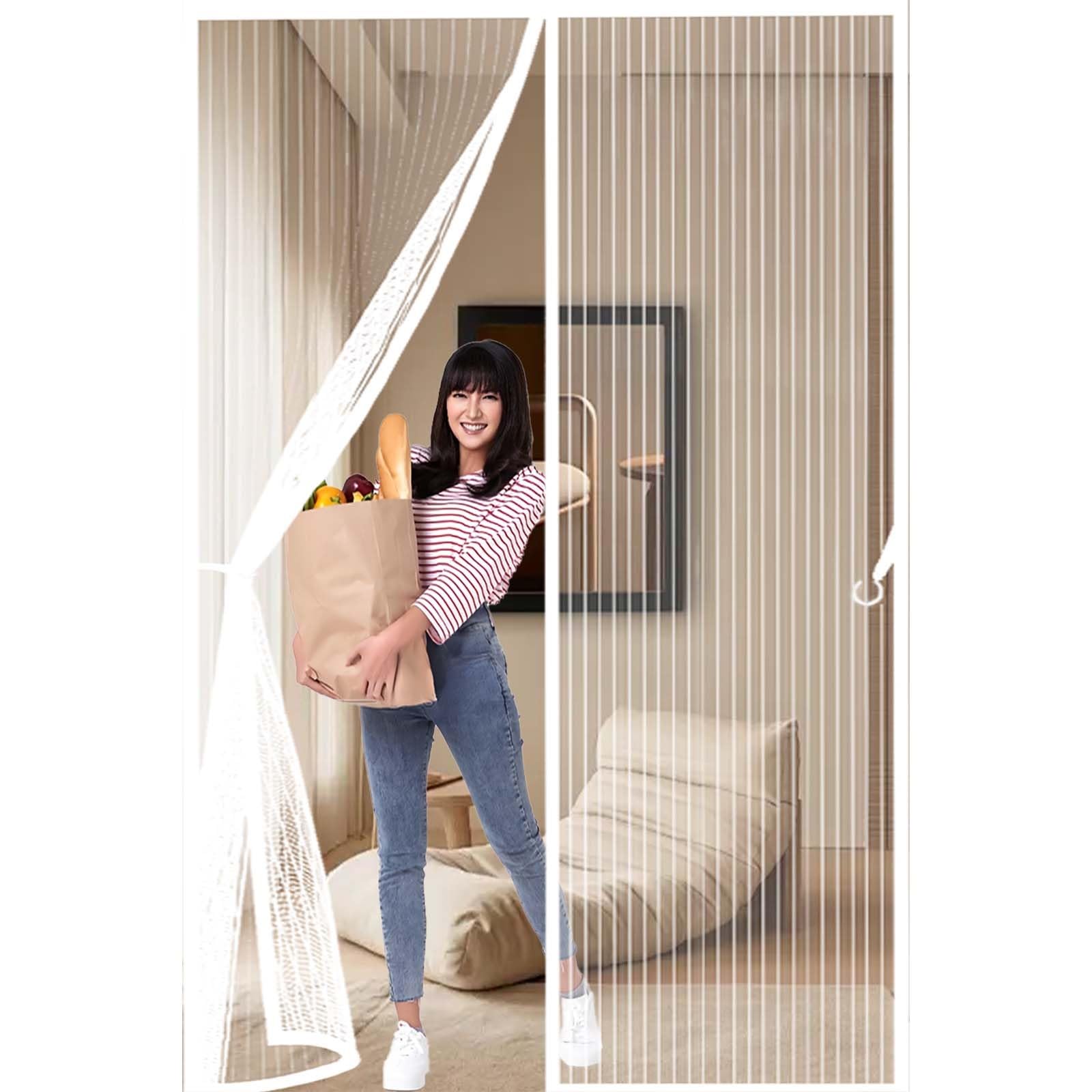 Feijdon White Door Fly Screen 100X210cm(Widthxhigh) Durable, Keeps Bugs Out, Kid And Pet Friendly Magnetic Fly Screen Door Curtain Hundreds Of Sizes, Lets Fresh Air In,