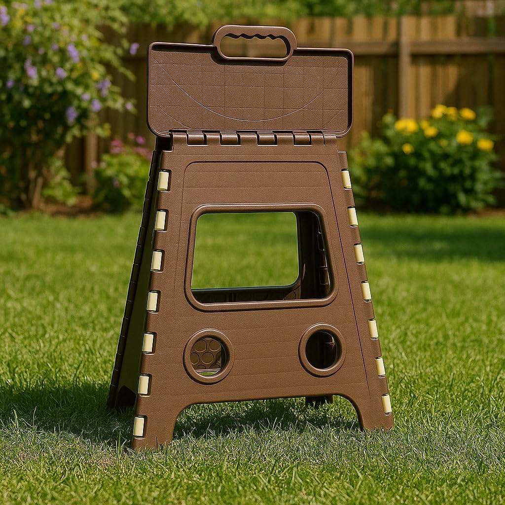 Heavy Duty Folding Step Stool | Portable Anti-Slip Foldable Footstool for Home, Kitchen, Bathroom & Travel (Brown & Ivory, 18 inch)