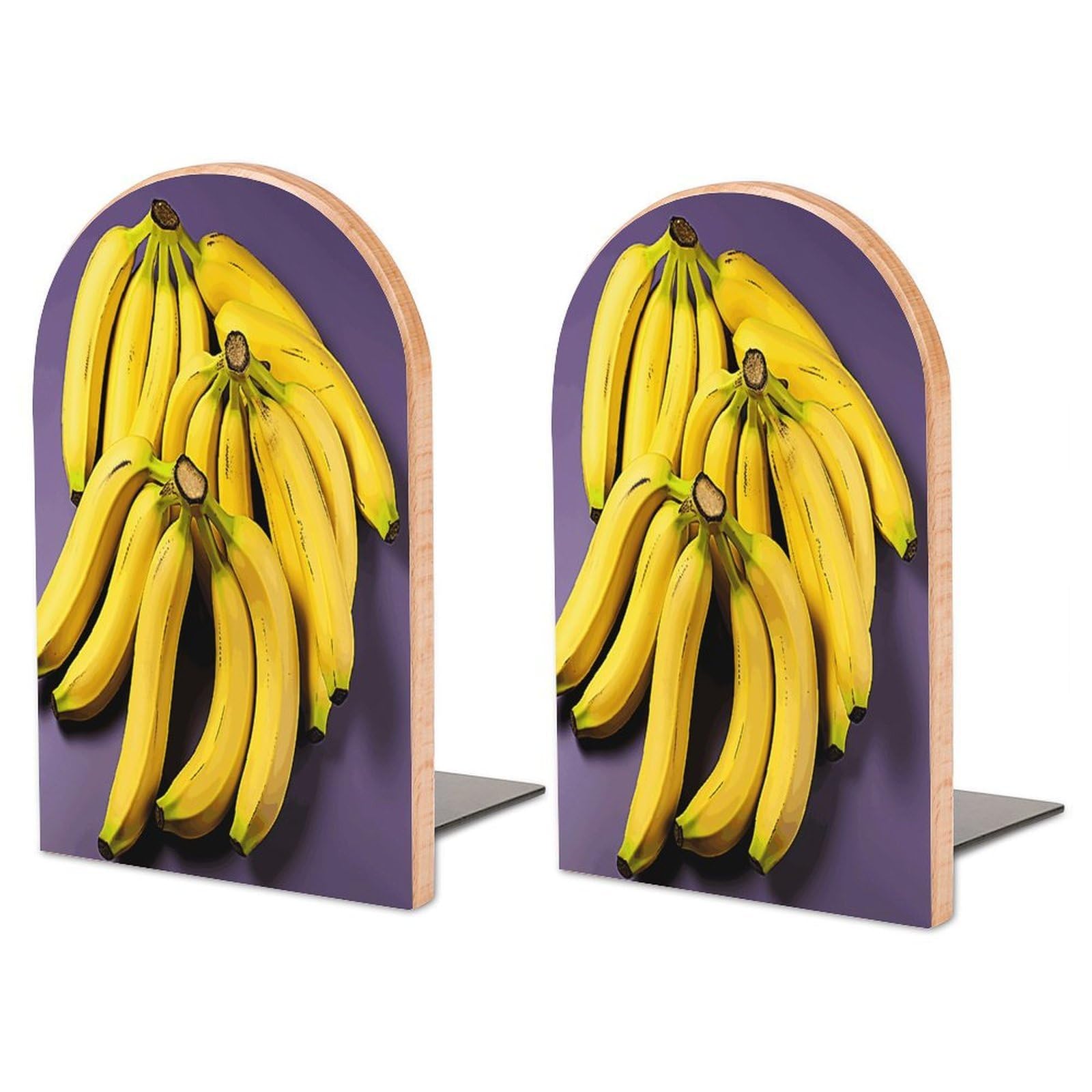 Unique Banana Fruit Bookend for Shelves Wooden Book End Large Size Sturdy Book Holders Stoppers with Metal Base for Bookshelves Slick Decorative Bookends Stands