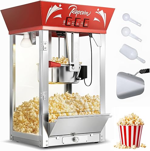 Máquina comercial de palomitas de maíz de 12 onzas, 850 W, máquina de palomitas de maíz de cine, máquina de maíz de mesa roja con control de 3 Rojo