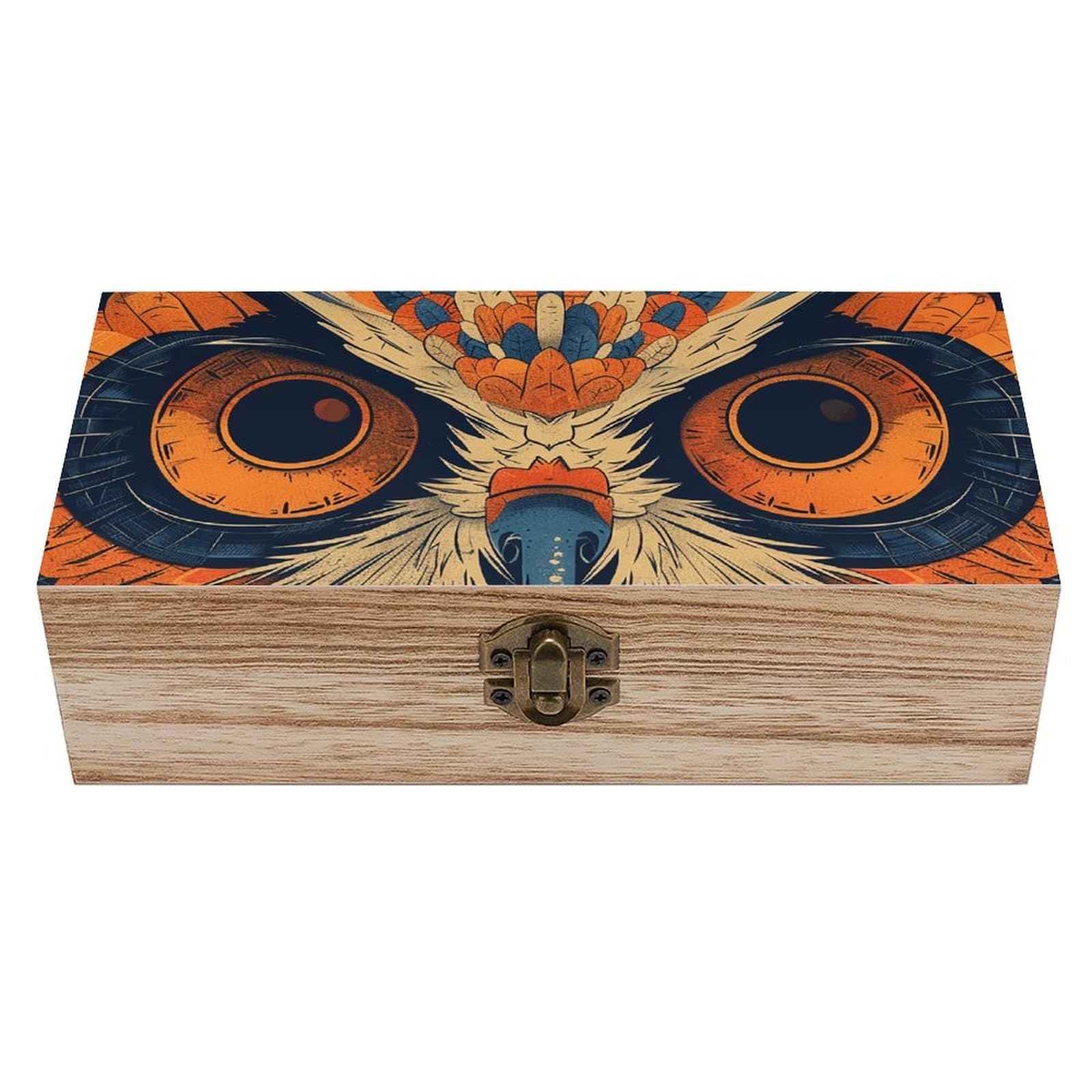 NTVOWPZO Wooden Storage Box Retro Color Owl Wood Gift Box with Hinged Lid Vintage Decorative Boxes Jewelry Memory Box for Jewelry Art Hobbies Home Storage Treasure Keepsake Gift