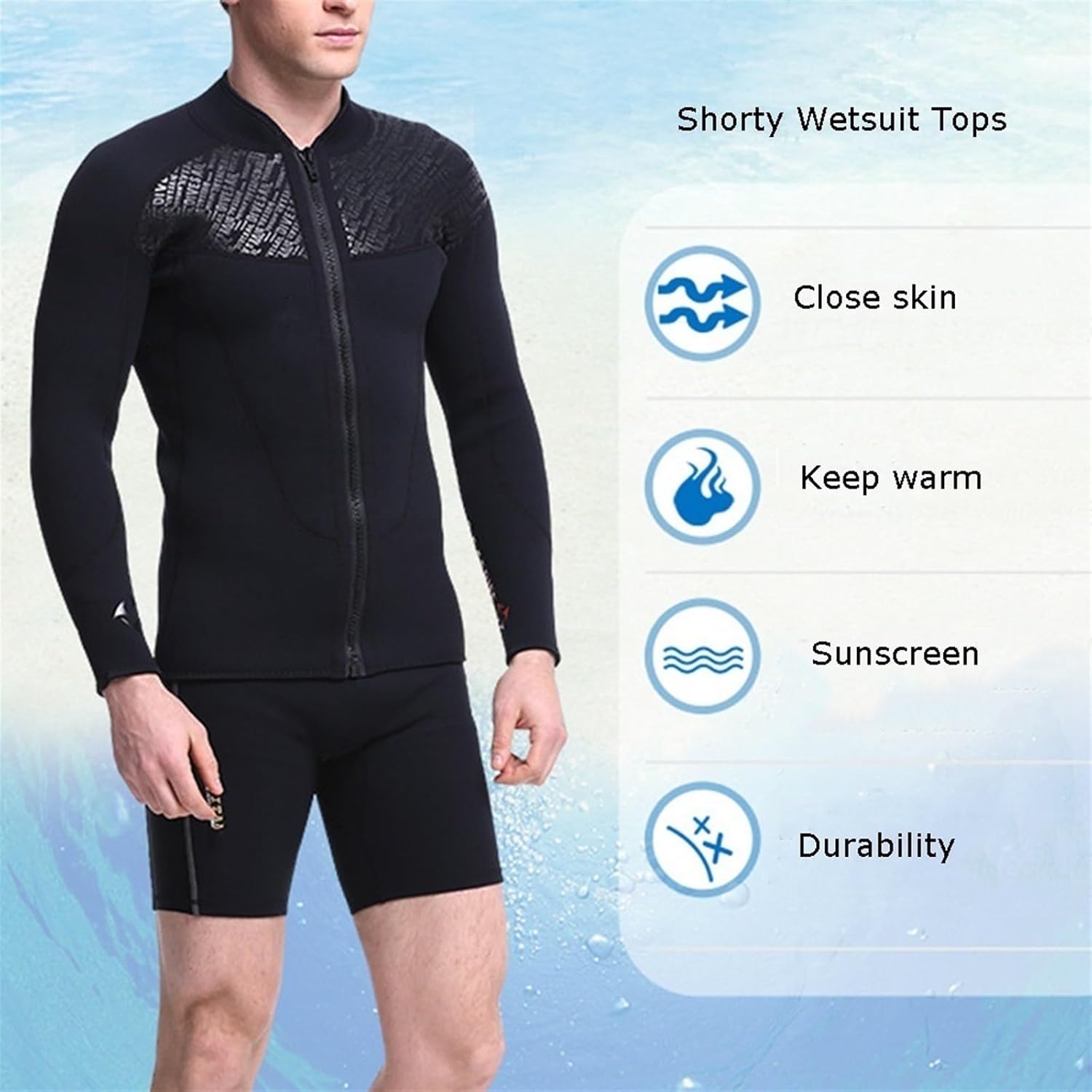 3mm Mens Wetsuit Top Neoprene Surf Jacket for Diving Surfing Snorkeling Kayaking Water Sports(Black)