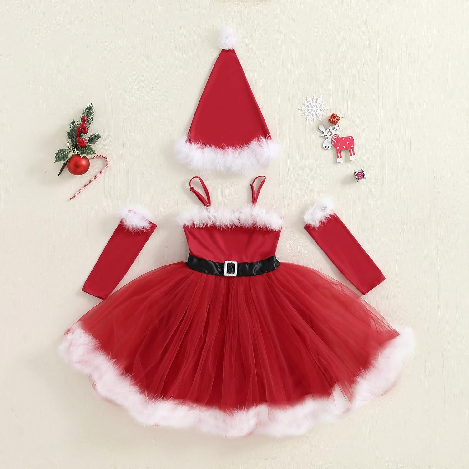 Christmas Toddler Girl Dress Sleeveless Santa One-Piece Dresses Arm Sleeves Hat Set Kids Girls Christmas Outfit - Image 7