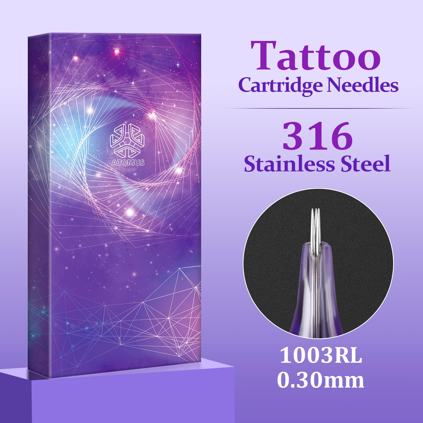 ATOMUS 20pcs Purple Tattoo Cartridge Needles 1003RL Tattoo Needles for Tattoo Gun Pen Liner Pattern Permanent Eyebrow with Disposable 20pcs Silicone Ink Cups for Pen Rotary Machine Tattoo Supplies - Image 4