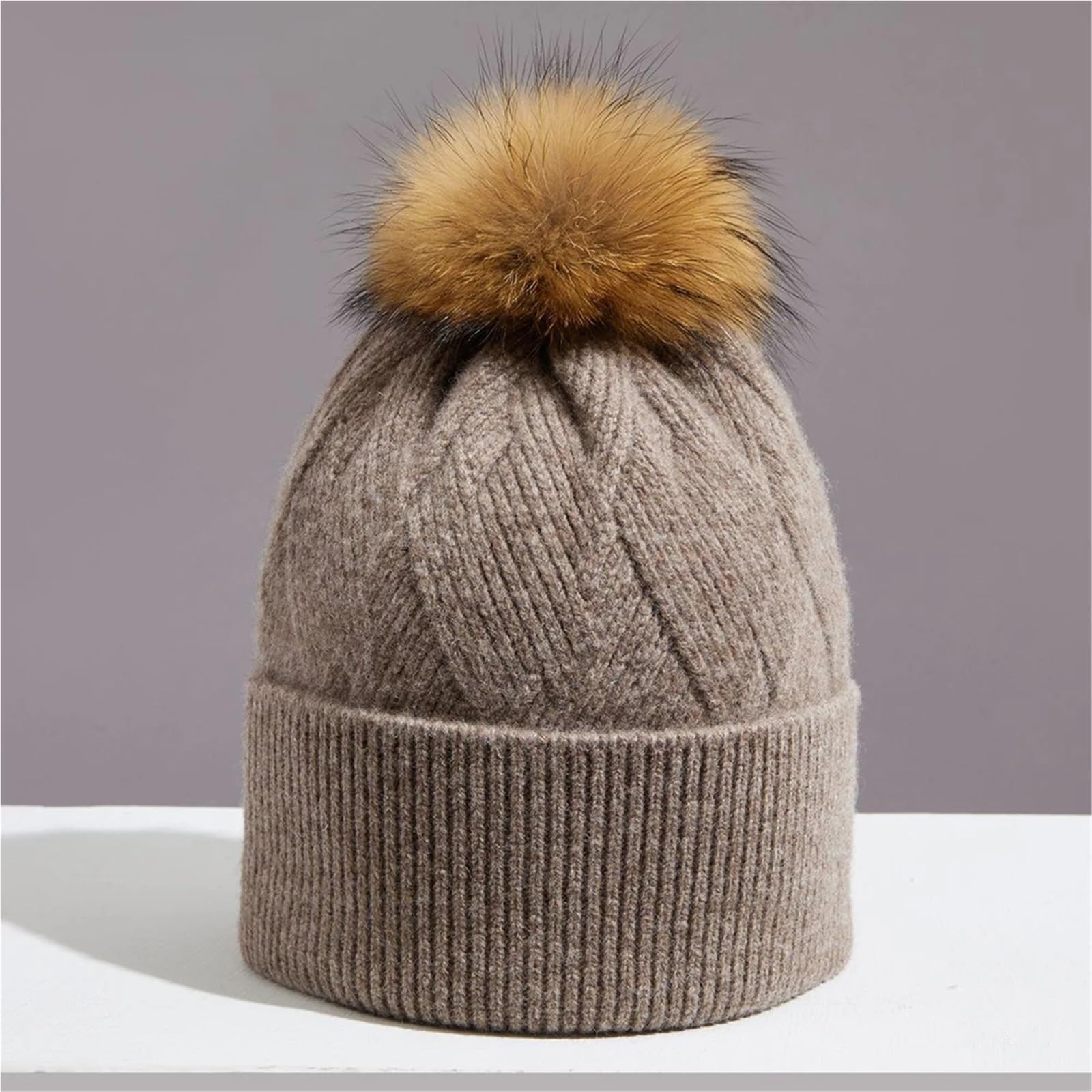 Bommelmütze for Damen, Winter, Herbst, Wolle, Strickmütze, warm, weich, Skifahren, Zubehör for Outdoor-Sportarten(Black)
