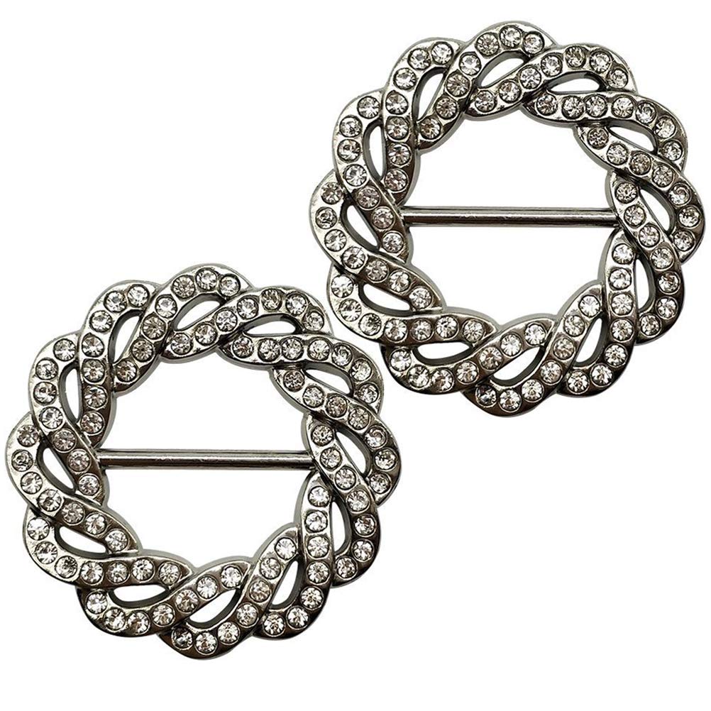 Holibanna 2pcs Anti-explosion Buckle Rings -shirt Buckle Silver Rhinestones Scarf for Women Round Scarf Clips Round Slides Womens Adjustable Three Gear Miss Alloy