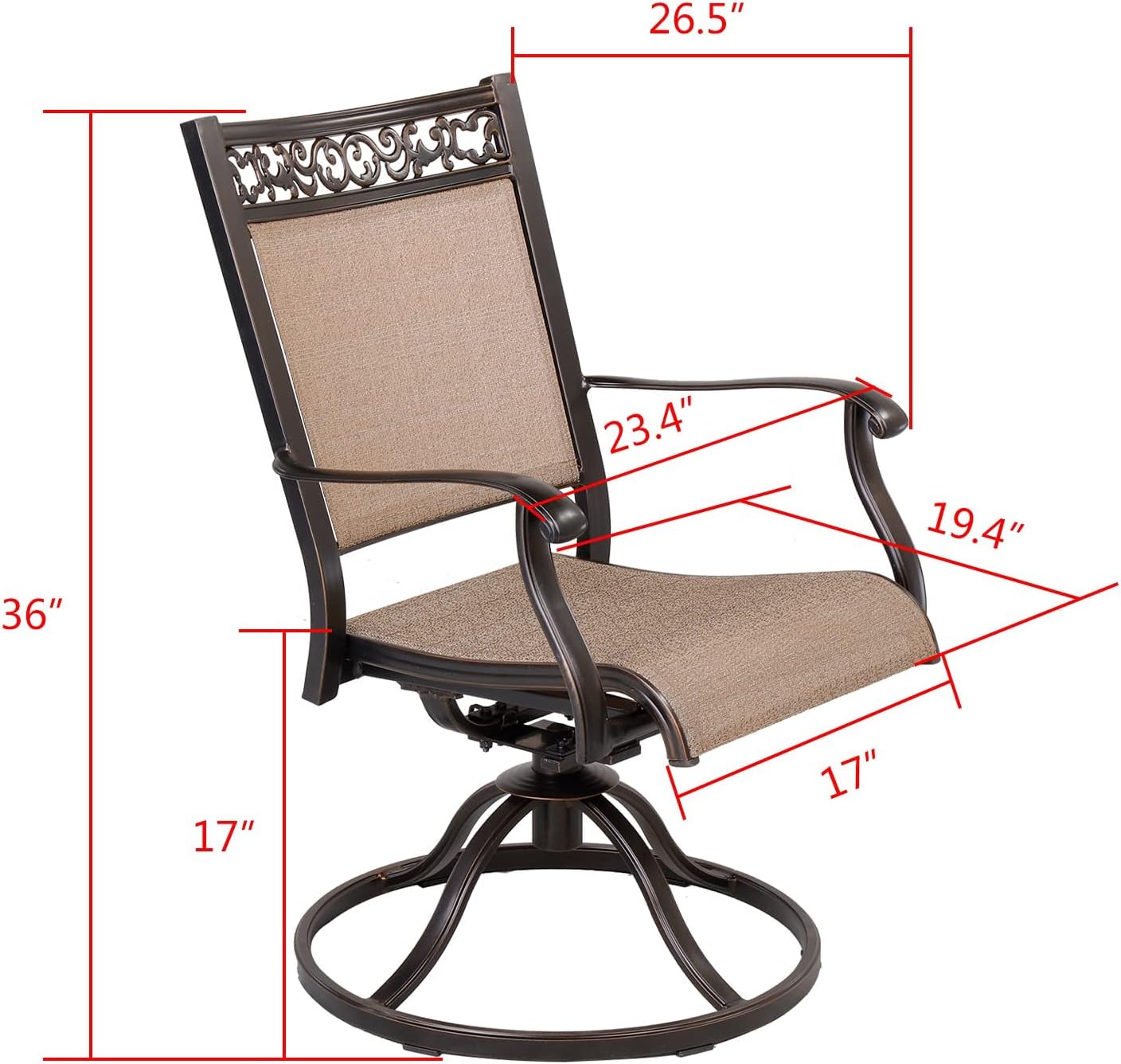 Patio Sling Dining Chairs Set of 2, Outdoor Furniture Swivel Rocker Chairs with All-Weather Aluminum Frame for Bistro Garden Backyard Balcony : Patio, Lawn & Garden