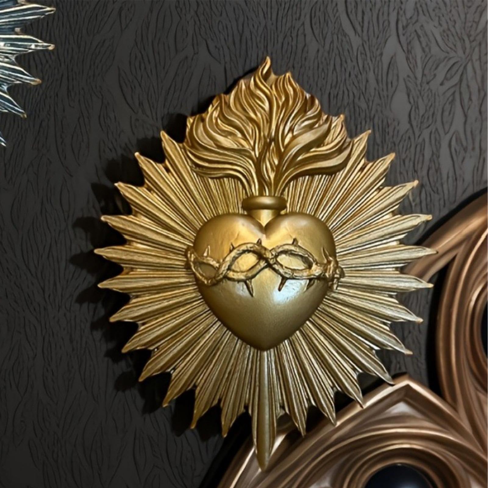 Figurka ścienna Najświętszego Serca - Vintage Żywica Rzeźba Dekoracja | Wiszące Rzemiosło Do Domu, Kościoła, Sypialni, Mieszkania, Wielkanocy, Bożego Narodzenia, Ślubu, Studia, Salonu