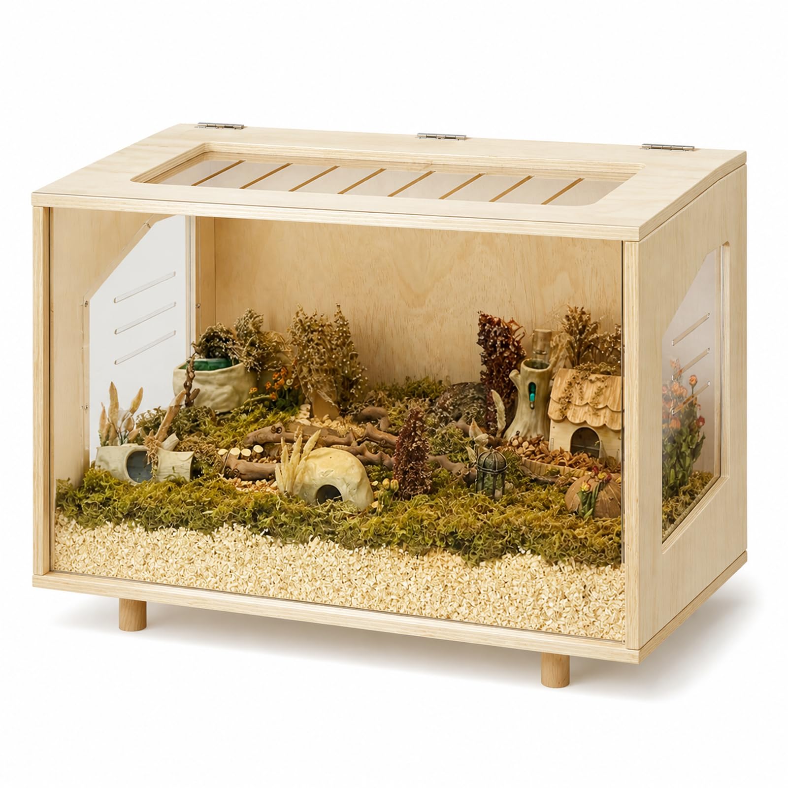 Jaula de madera para hámster, jaula transparente para cobayas, jaula de animales pequeños con parte superior abierta, marco de madera con panel acrílico