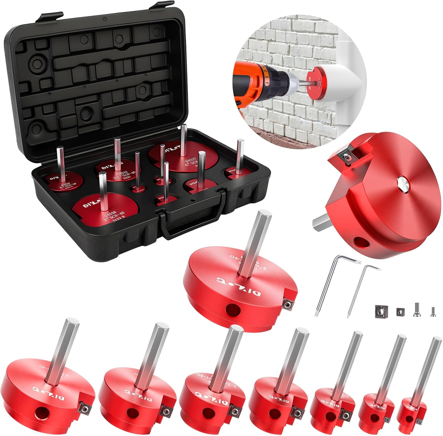 PVC Pipe Reamer, PVC Fitting Saver, 9Pcs Pipe Reamer for SCH40, Includes 1/2 inch, 3/4 inch, 1 inch, 1-1/4inch, 1-1/2inch, 2inch, 2-1/2inch, 3inch, 4inch Head Aluminum with 2 Blades