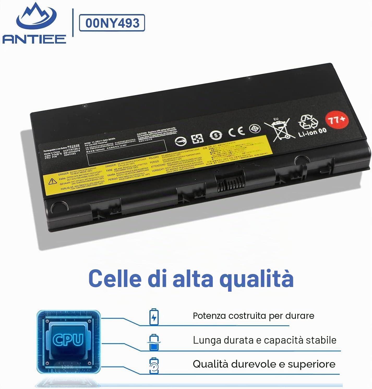ANTIEE 77+ 00NY493 SB10H45078 Laptop Batteria Compatible with Lenovo ThinkPad P50 P51 P52 Series Notebook 01AV477 SB10H45077 SB10H45078 00NY492 L17L6P51 L17M6P51 01AV495 77+ 77++ 11.25V 90Wh