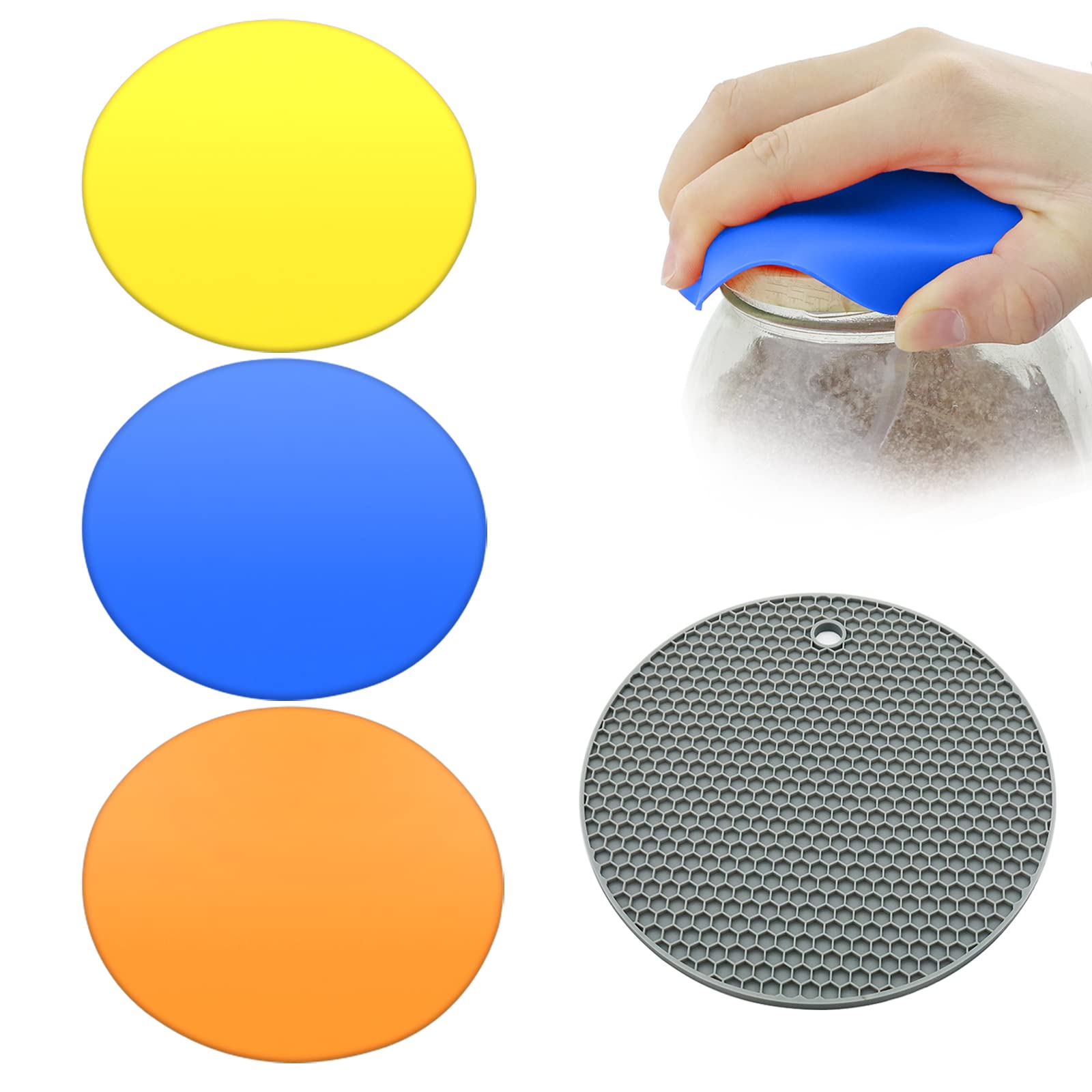 Photo 1 of 4Pcs Silicone Rubber Jar Opener Gripper Pad, Bottle Lid Openers for Weak Hands, Seniors with Arthritis, Heat Insulation Coasters, Multi-Purpose Silicone Heat Insulation Round Pad (Gray) 2 packs