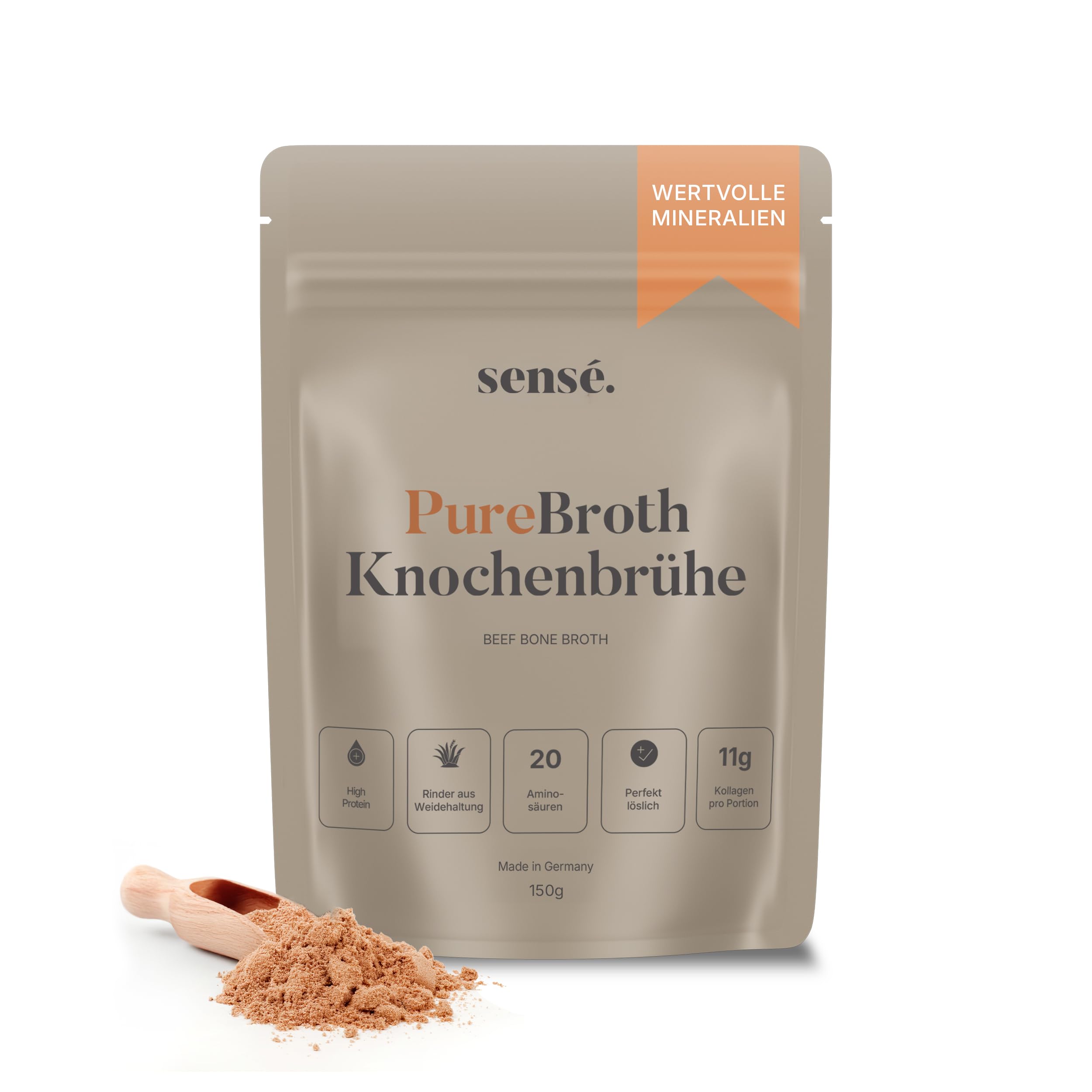 Poudre de bouillon d'os de bœuf de pâture, d'Allemagne, bioactif, 150g – Collagène de type 1, 2 et 3 | Soutient les articulations, l'intestin et la peau | haute teneur en protéines | Leaky Gut, Céto