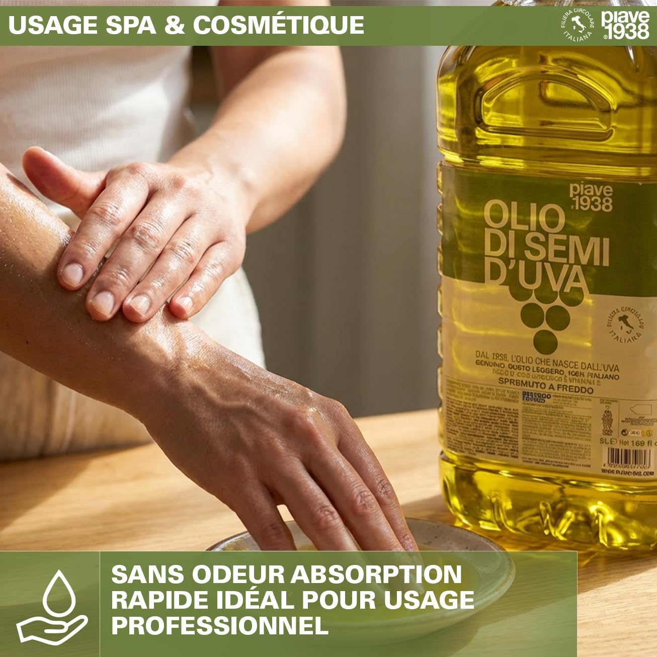 PIAVE 1938 Huile de Pépins de Raisin 5L, 100% Italienne, Huile de Friture Haute Température & Base Massage Neutre, Naturelle Riche en Vitamine E, Sans Hexane, Bidon Professionnel Horeca