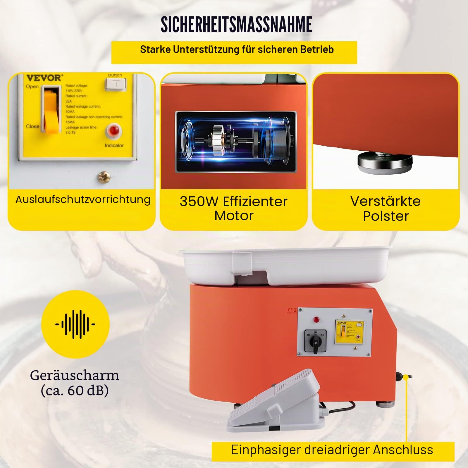 VEVOR Elektrisches Töpferrad, verbessert, Töpferturm, 350 W, 25 cm, LCD-Touchscreen, Töpfermaschine, Keramik, DIY, doppelte Steuerung mit Pedal, Maschine, Ton, abnehmbarer Becken, Grau