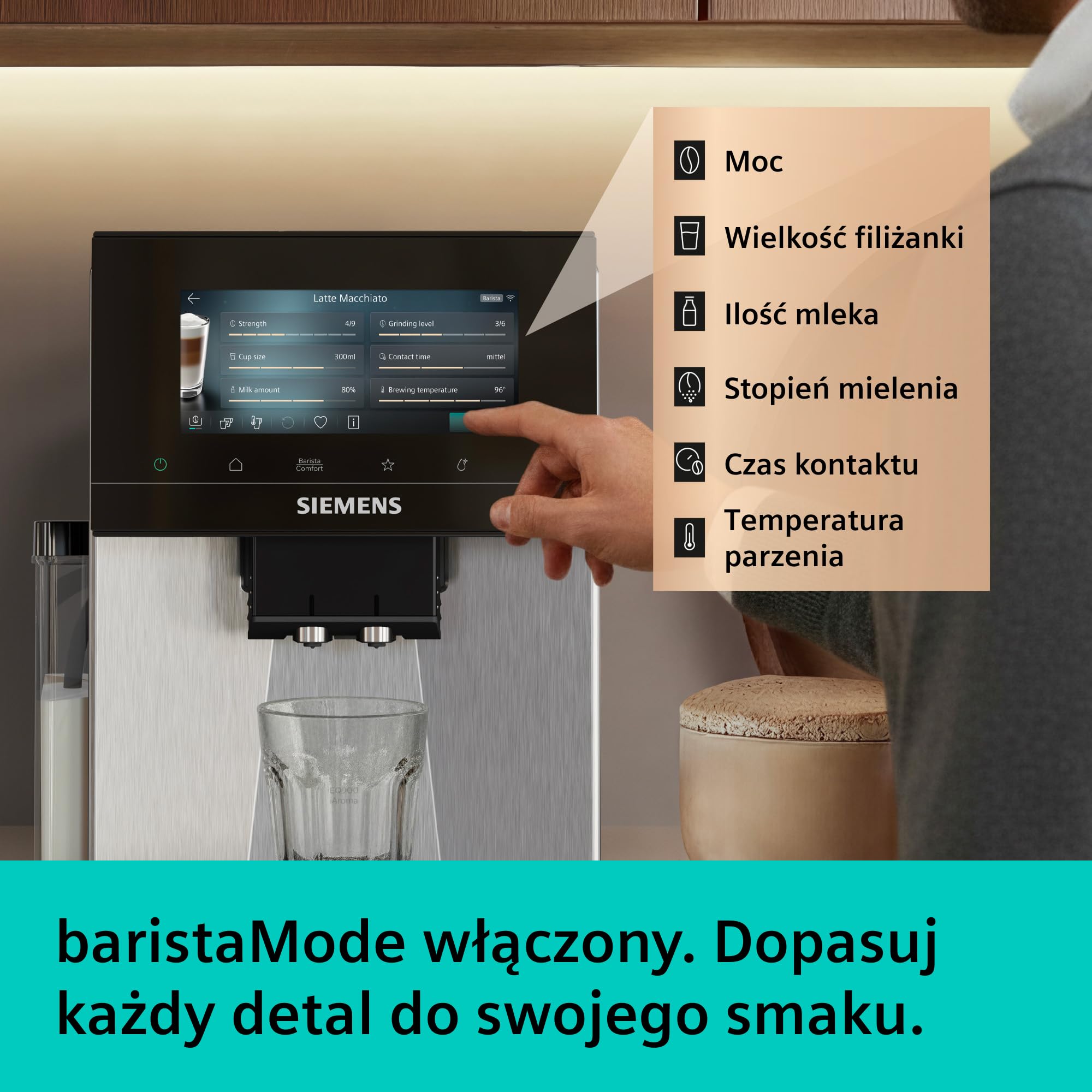 Siemens, automatyczny ekspres do espresso, EQ900 iAroma, spersonalizowane ustawienia smaku, precyzyjne mielenie, duży wyświetlacz, każda filiżanka na Twoich zasadach, stal nierdzewna, TQ923E03