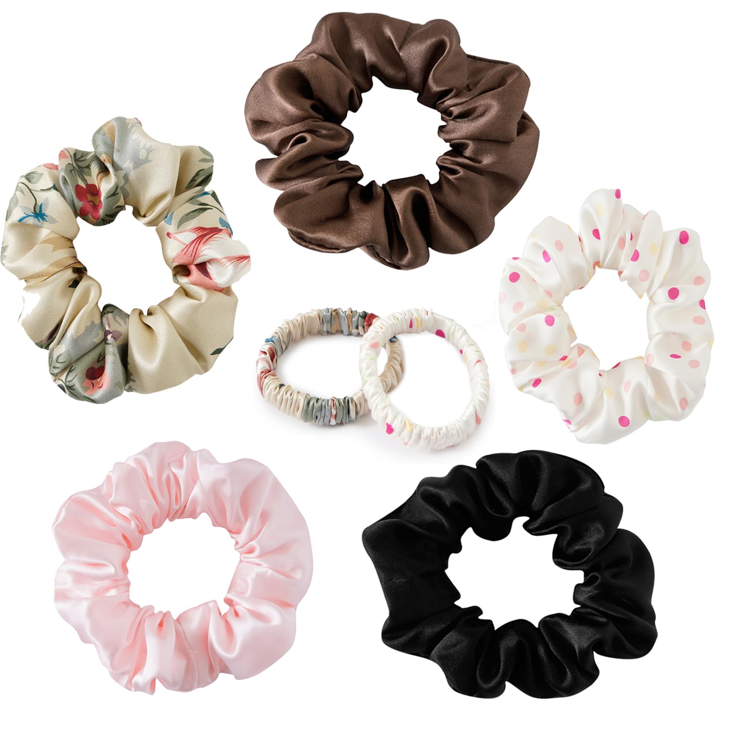 19Momme Silk Scrunchie Thick Hair Ties for Curly Hair, No Slip Hair Bands for Women, Vintage Satin Hair Accessories (Hair tie Mixed PACK)