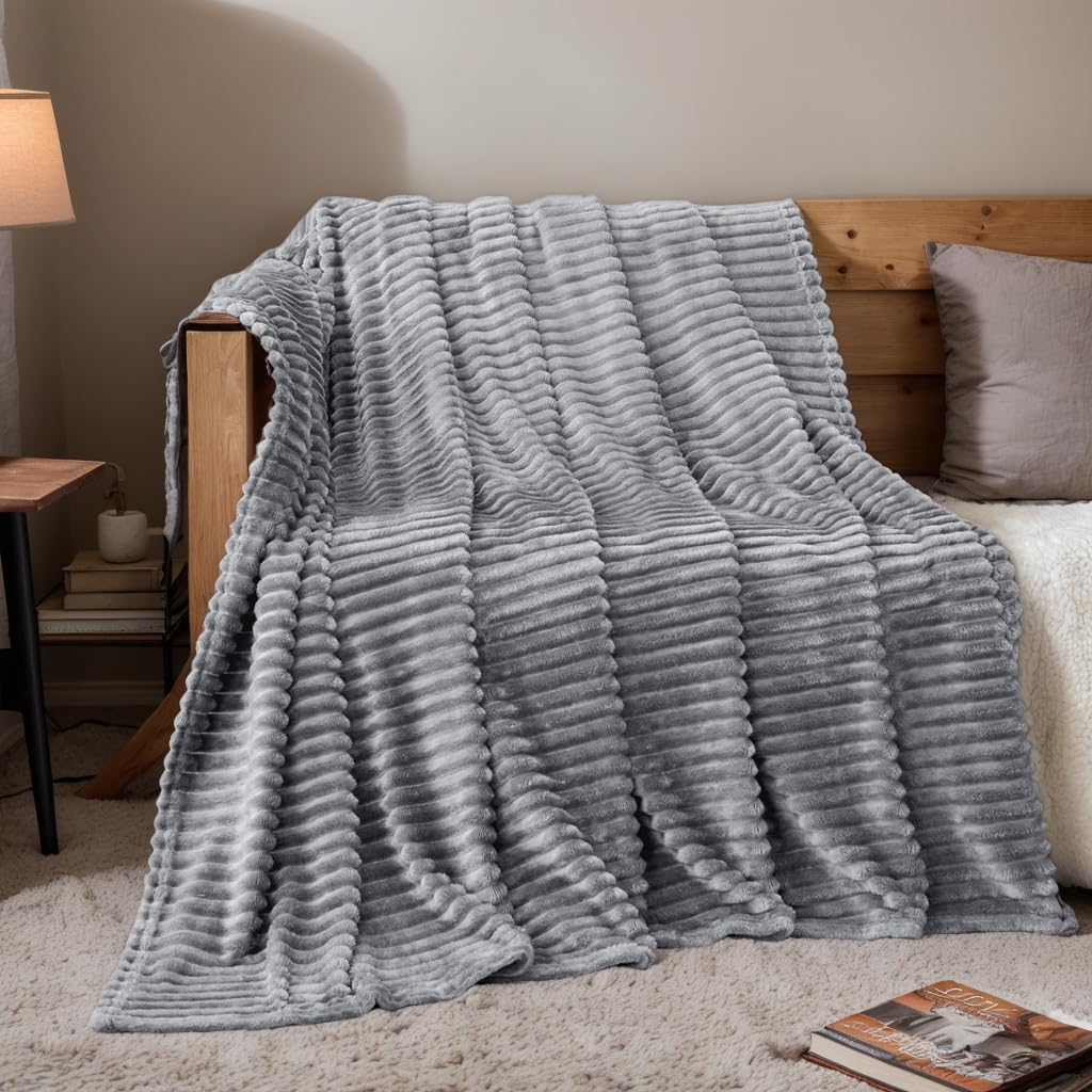 Throw Blanket for Couch or Bed, Super Soft Cozy Fleece Blankets for Women, Lightweight Fuzzy Warm Flannel Blanket Suitable for Room Decor (Light Grey, 100x150cm)