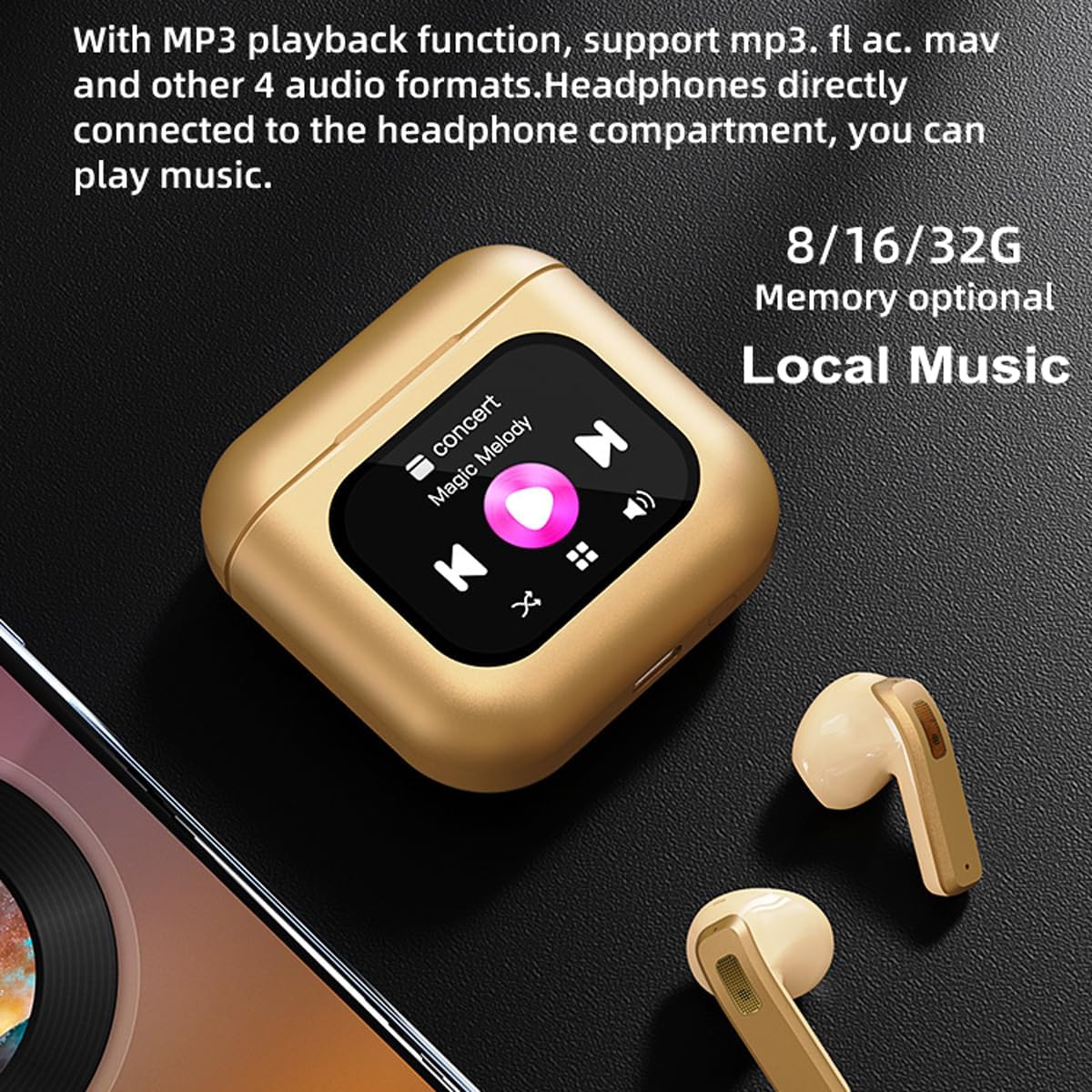 Touch Screen Earbuds Noise Cancelling Bluetooth Wireless Headphones with Smart Touch Screen Case, Make/Answer Calls, Remote Control for TikTok, MP3 Store/Play Music, Message Notification, DIY Screen