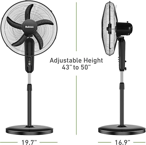Miniatura 7 de Holmes Ventilador de soporte oscilante de 18 pulgadas, 3 velocidades, funcionamiento silencioso, altura ajustable, oscilación de 75, inclinación de