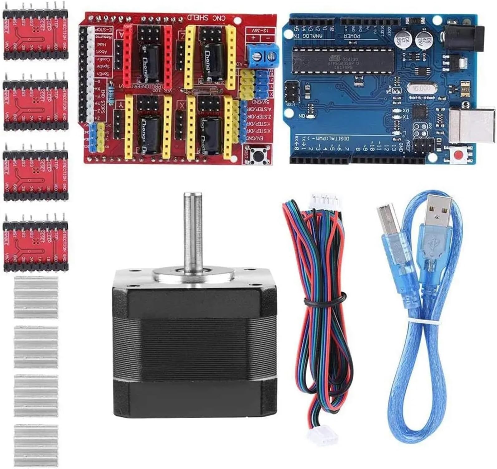 3D Printer CNC Kit with V3.0+A4988 Driver, Nema17 Stepper Motor + USB Cable for R3 Board,