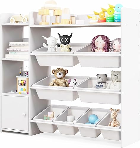 Miniatura 9 de Costzon Organizador de almacenamiento de juguetes para niños, armario de almacenamiento de 4 niveles con 8 contenedores extraíbles, estantería