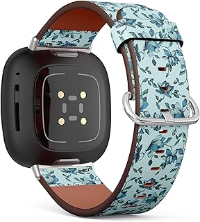 CJBROES Replacement Leather Watch Band, Compatible with Fitbit Versa 3 and Fitbit Sense of Wristband Bracelet Accessory - Floral-Flowers-Texture