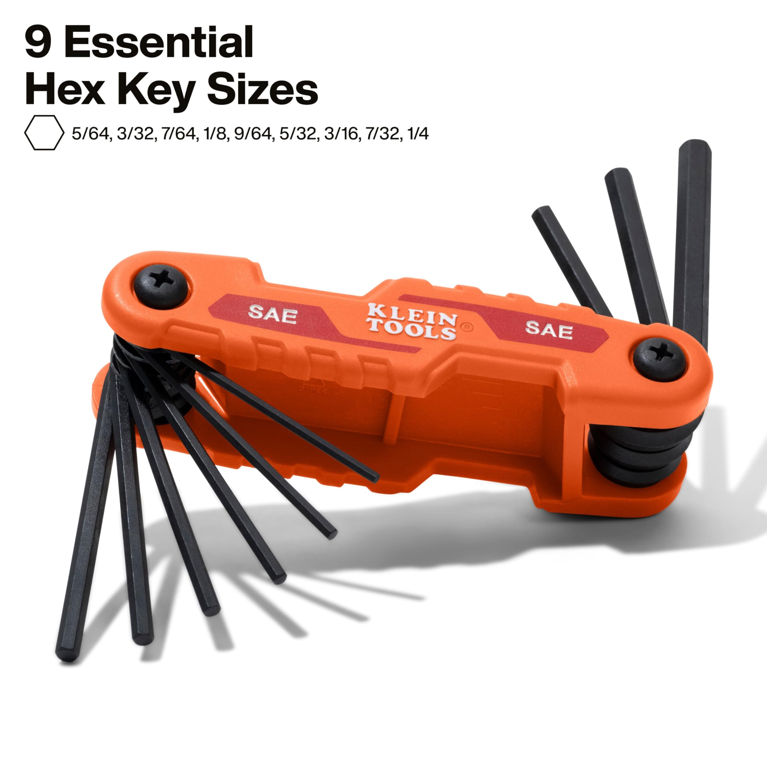 KLEIN TOOLS 70540 - Juego de llaves hexagonales plegables, tamaño SAE compacto de 9 llaves, 5/64 pulgadas a 1/4 pulgadas, acero de aleación tratado térmicamente de resistencia industrial