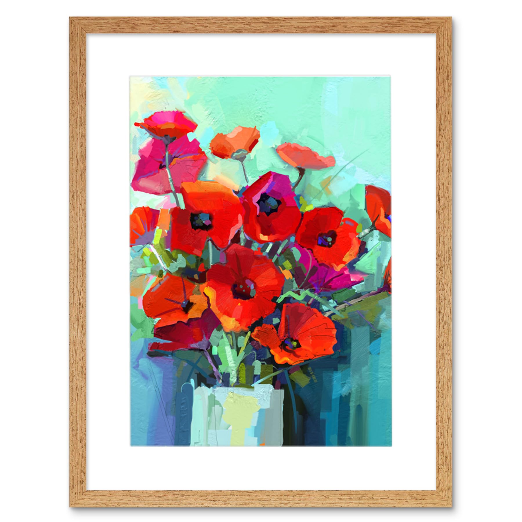 Wee Blue Coo Flowers Red Bouquet Vase Art Print Framed Poster Wall Decor 12X16 Inch
