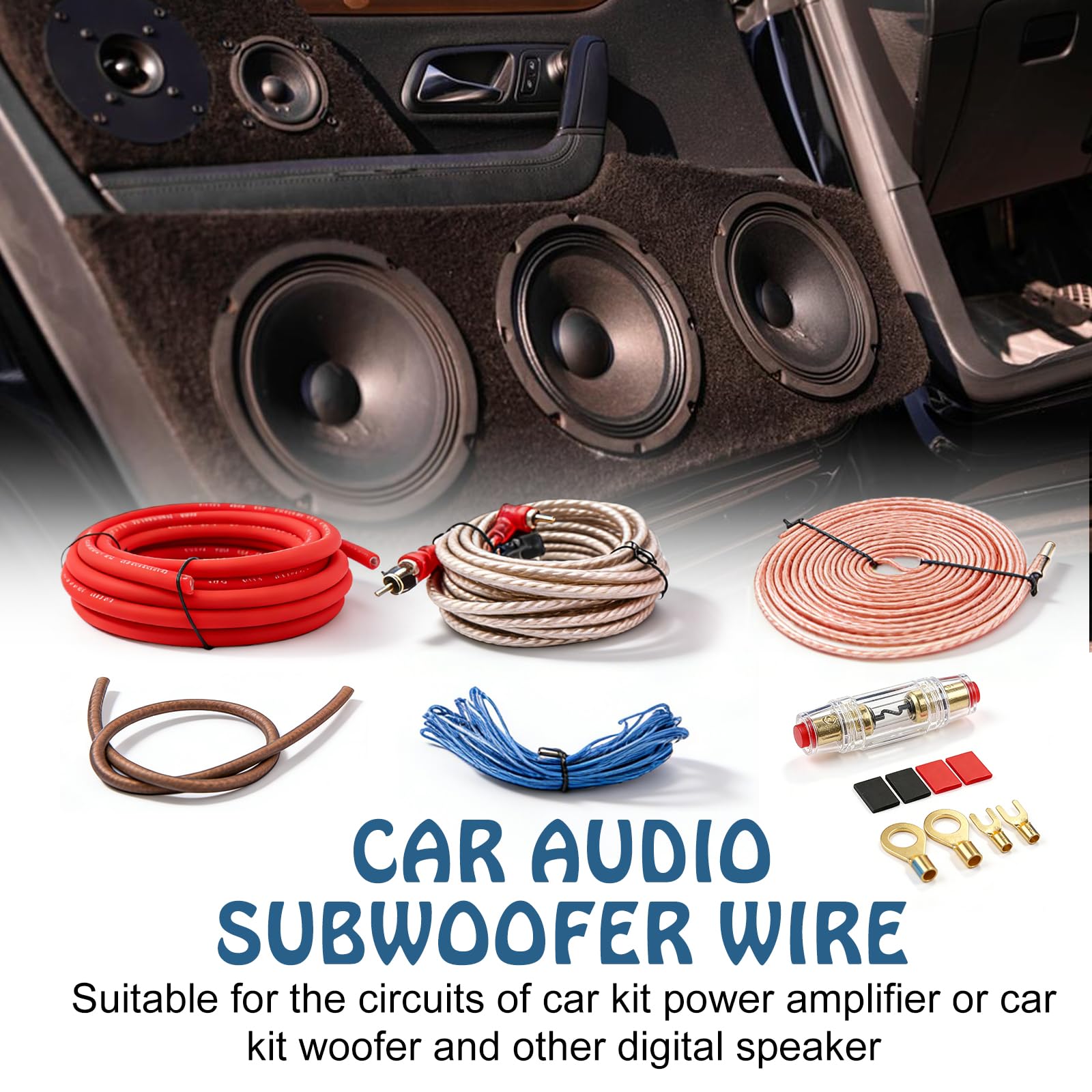 Vegena Subwoofer Kabel Set, 5 Meter Endstufe Kabel Set, Auto Verstärker Kabelsatz, Kfz Verstärker Kabelsatz Anschluss Set Car Audio Wire Kabelset Endstufekabel Für Audio-Upgrade Car Audio Endstufen