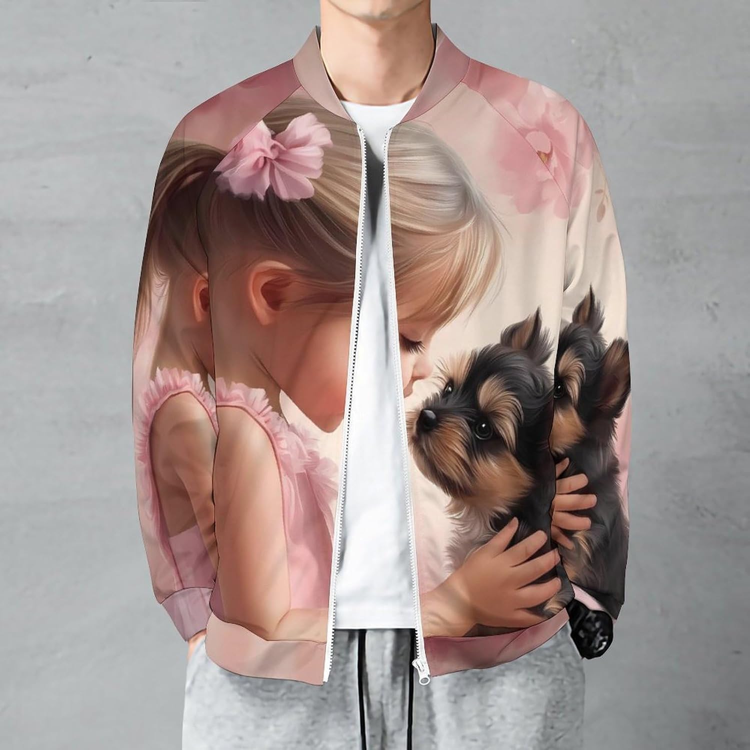 Best Friend Girl And Yorkie Men's Zip Up Sweatshirt Casual Sweater Jackets Long Sleeve Tops Lightweight Coat