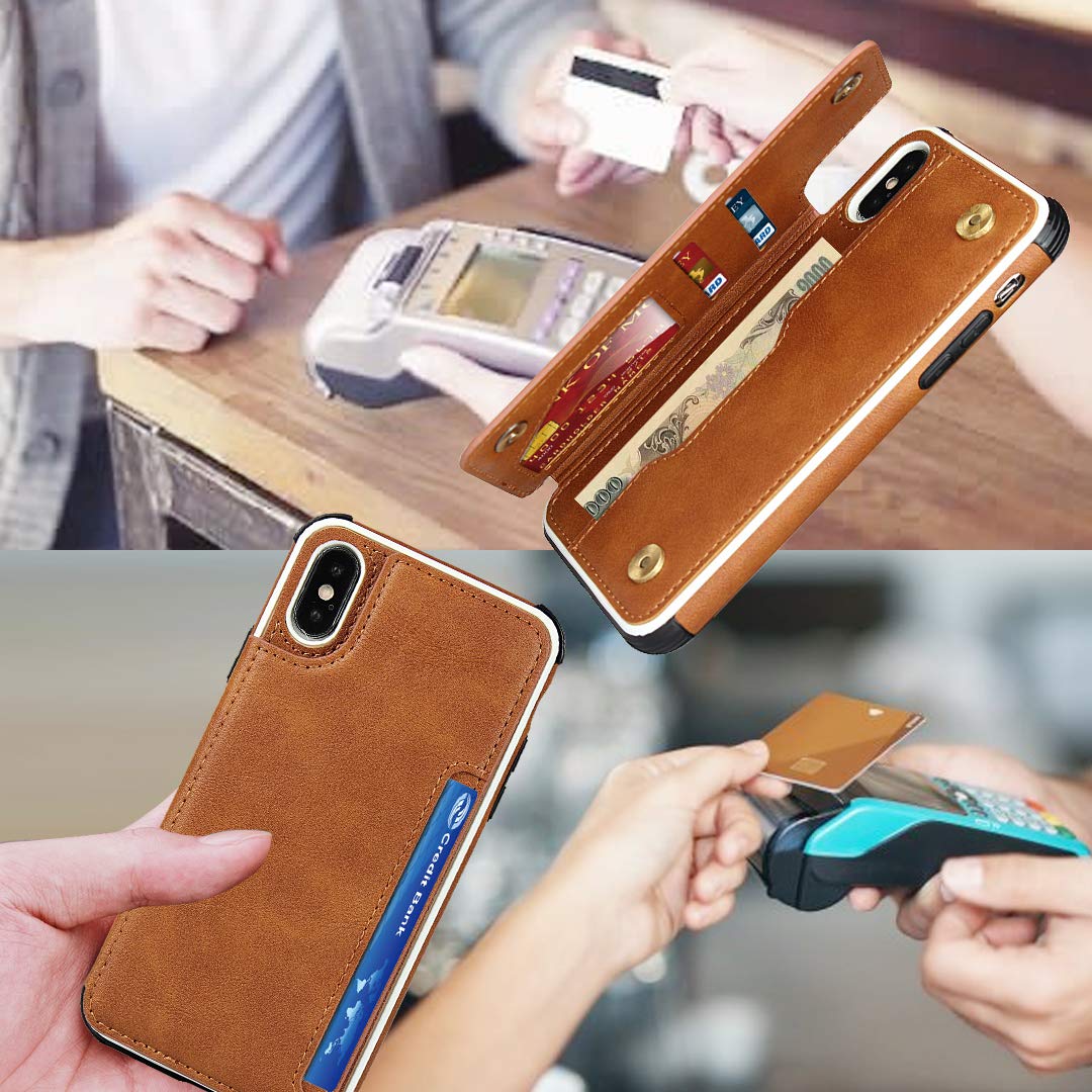 Amazon.com: Cavor for iPhone X Wallet Case with Card Holder,for iPhone Xs  Case for Women Men,Phone Case for iPhone X with Credit Card Holders,Leather  Card Slots Cases[Kickstand][Wrist Strap]- Brown : Cell Phones