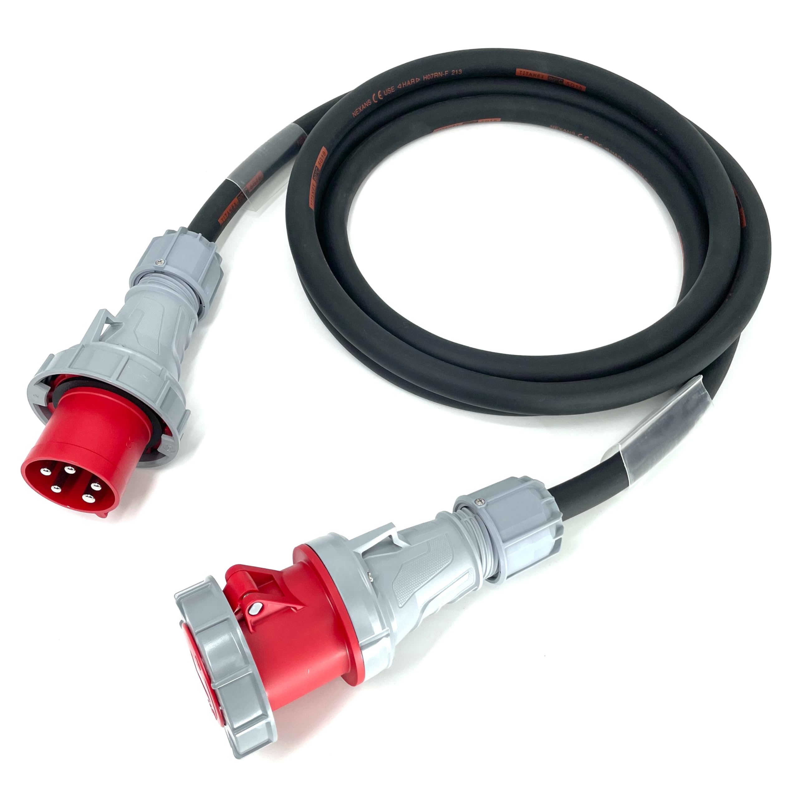 63 Amp 5 Pin 415V Three Phase Extension Lead - PCE Red - 16mm² Heavy Duty Industrial H07RN-F Rubber Cable - 63A 3PH HO7 (3 Metre)