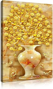 Amazon.co.jp: 黄金の幸運の木アートパネル 金のなる木壁掛け 絵画