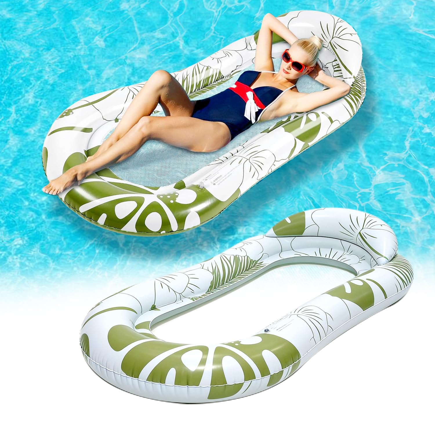 Lilo Pool Inflatables Adults Pool Float With Comfy Pillow Headrest &Mesh Bottom, Water Relax Hammock Mattress Bed Lounger for Sunbath Tanning, Summer Holiday Sea Beach Party Fun