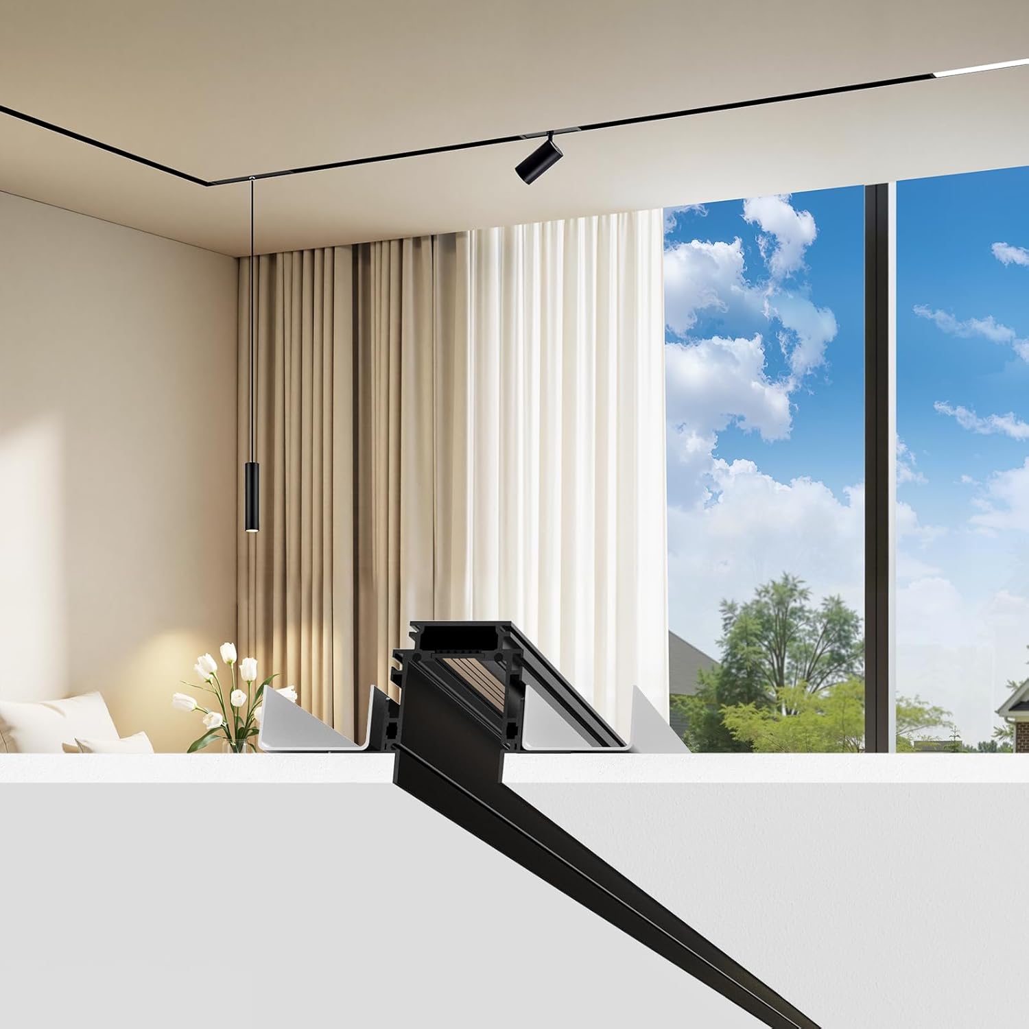 SCON 27-Pack Track Rails, Recessed Magnetic Track Lighting Kit, Easy Install Aluminum Rail System for Flush Mount LED Heads, for Magnetic Lamp Heads for Kitchen, Living Room, Office, Shop (3.3FT)