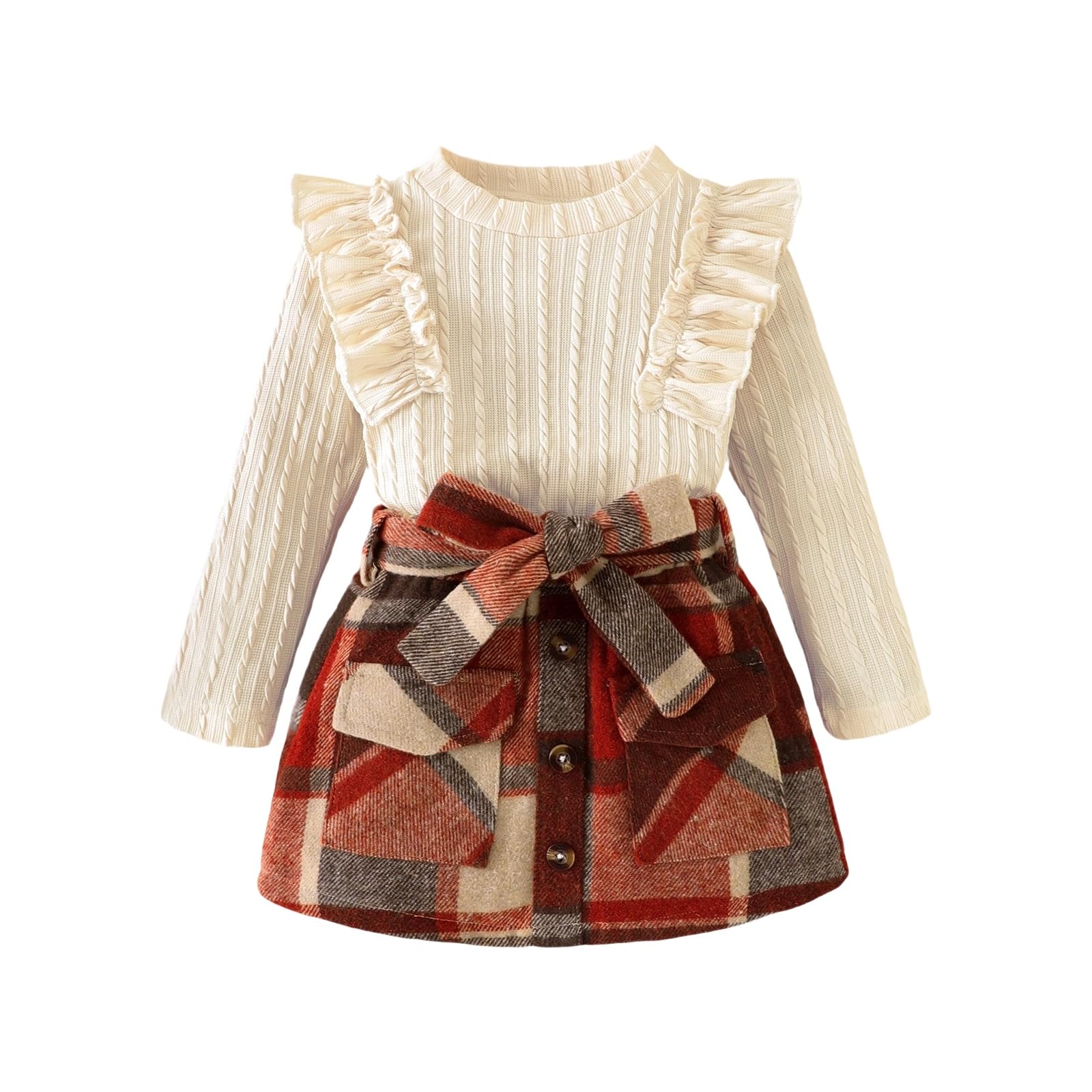 Toddler Girls Clothes Knit Top Plaid Skirt Fall Winter Outfit 2-6T