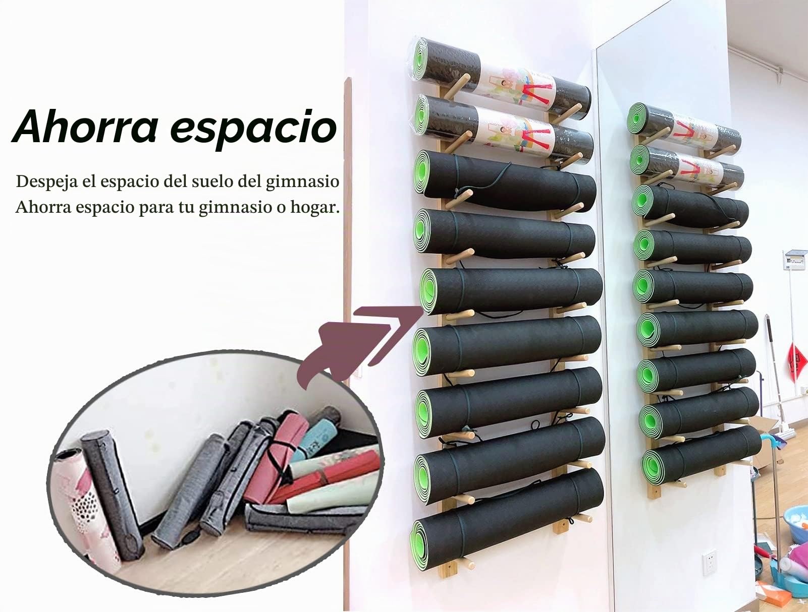 Soporte de Yoga Montado en La Pared Multicapa, Estante de Exhibición de Equipos de Entrenamiento de Gimnasia, Estantería de Almacenamiento de Madera Para Esterilla