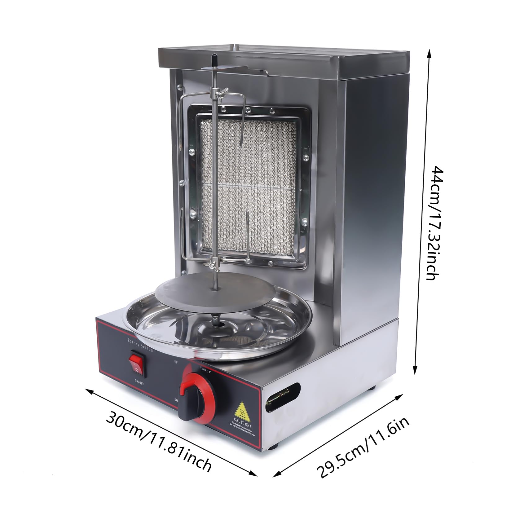 Barbacoa de gas para el hogar, 220 V, 2 kW, acero inoxidable, Döner vertical, capacidad de carga máxima de 10 kg, asador giratorio de 360°, 300 ℃, parrilla de temperatura para hoteles, restaurantes y