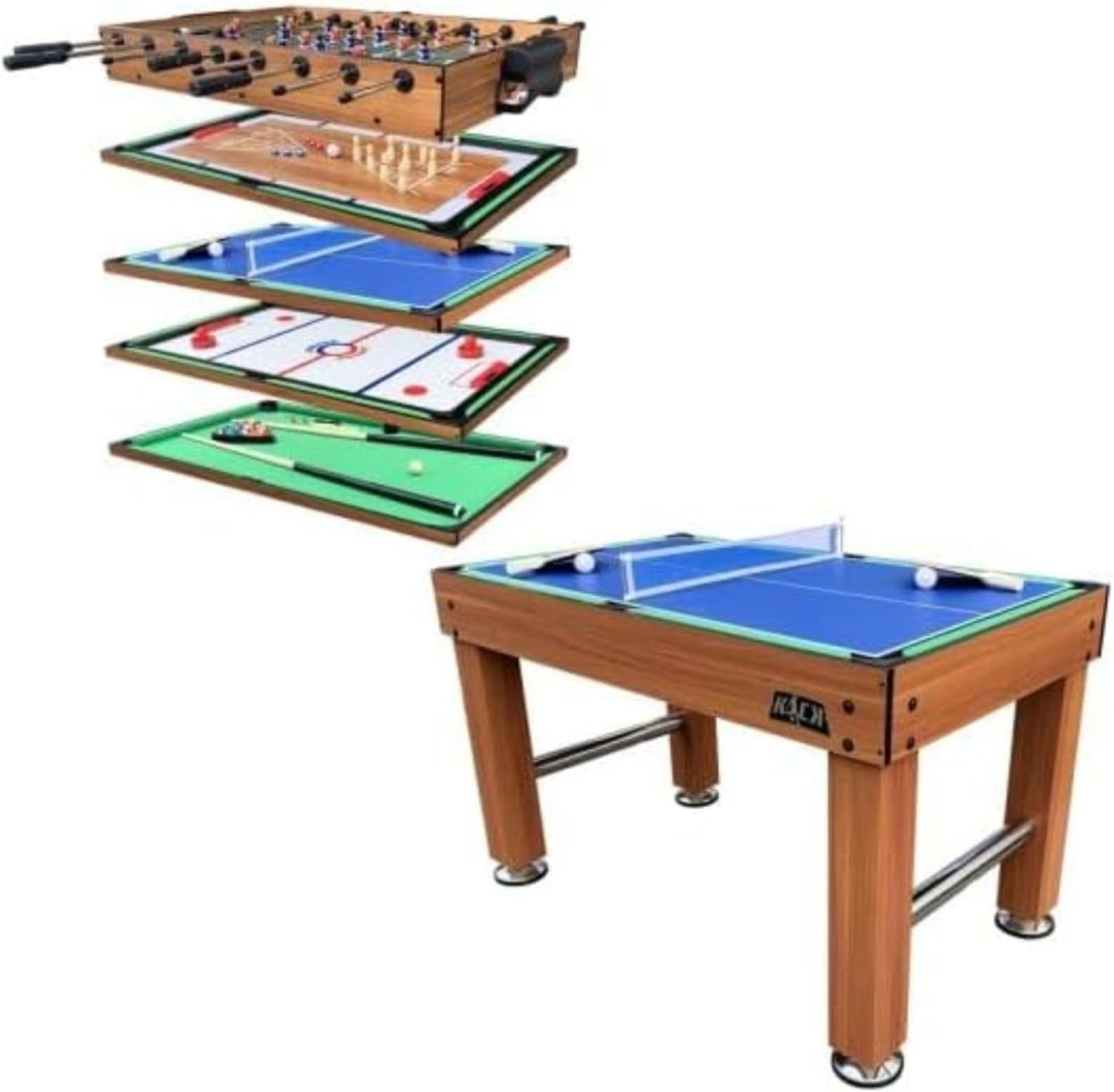 KICK Pentacle 55" 5-in-1 Multi Game Table – Foosball, Billiards/Pool, Push Hockey, Shuffleboard & Bowling