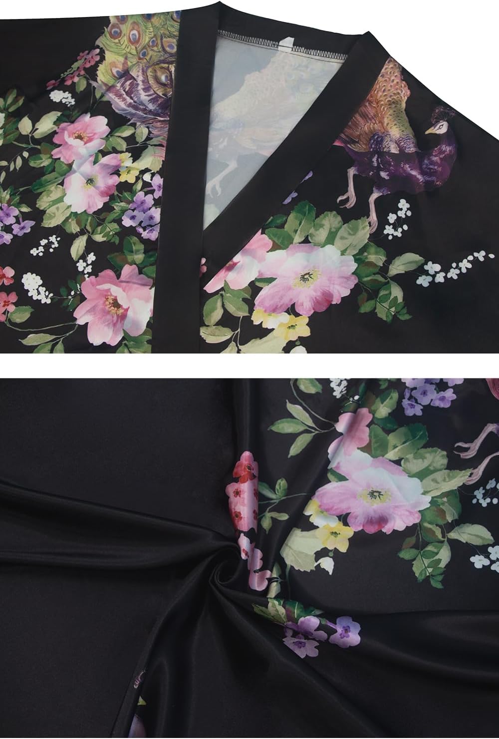 BestWendding Women's Short Satin Robes Bride Bridesmaid Silky Robes Lightweight Kimonos Peacock and Floral Dressing Gown - Image 5