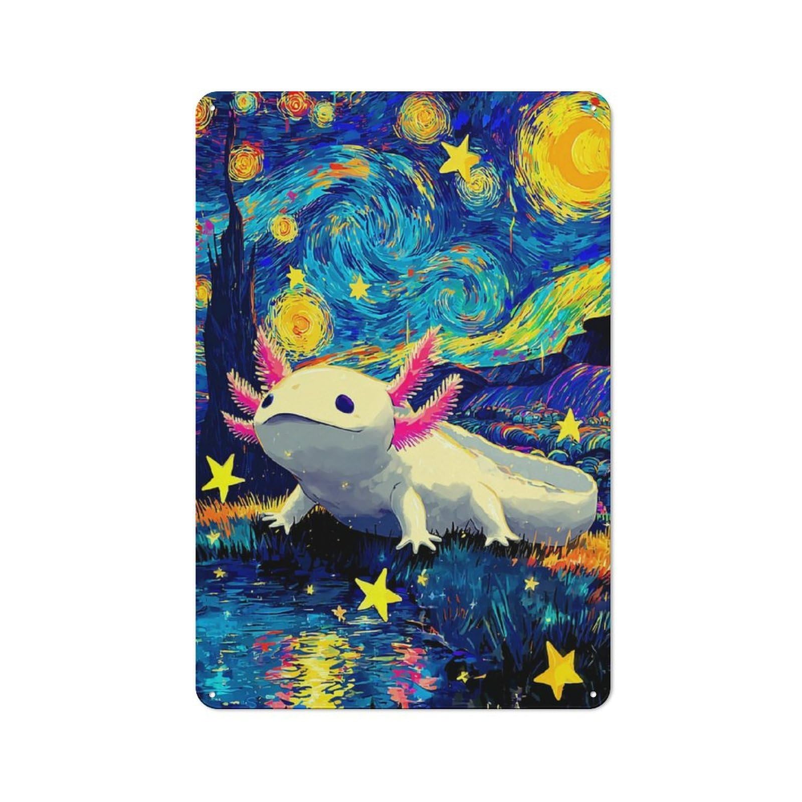 Junmoney Starry Night Axolotl Adventure Farmhouse Metal Sign With Design 30X20cm, Rustic Rustic Kitchen Decor For Dining Room, Cafe, Entryway Or Family Room
