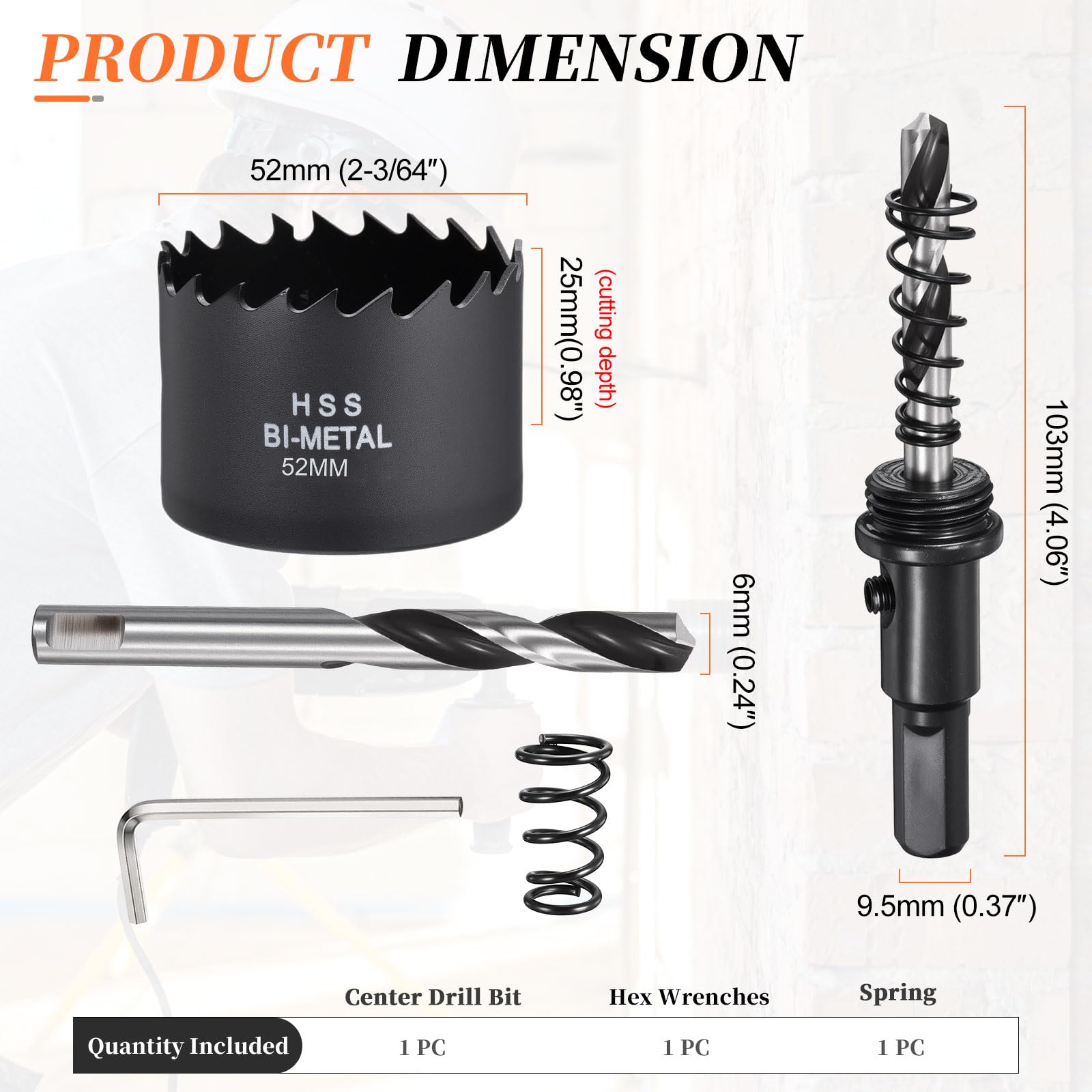 METALLIXITY Bi-Metal Hole Saw 2-3/64", M42 HSS Circular Head 52mm Hole Cutter with Center Drill Bit - Image 2