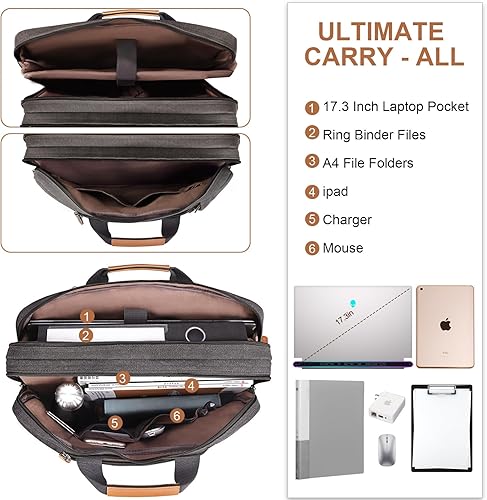 Miniatura 9 de Estarer Bolsa mensajera para computadora portátil para hombre, mochila para laptop de 17 a 17.3 pulgadas, bolsa de hombro de nailon resistente al