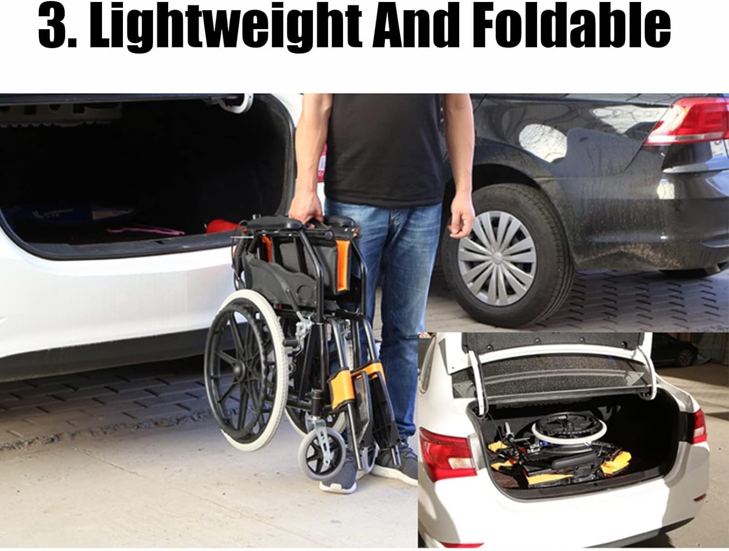 Silla Ruedas Ligera y Plegable con Freno Tambor, Silla Ruedas Viaje para discapacitados, Sillas Ruedas Ligeras y Estrechas con autopropulsión, Capacidad Carga 150 kg, Ancho del Asiento 44,5 cm D