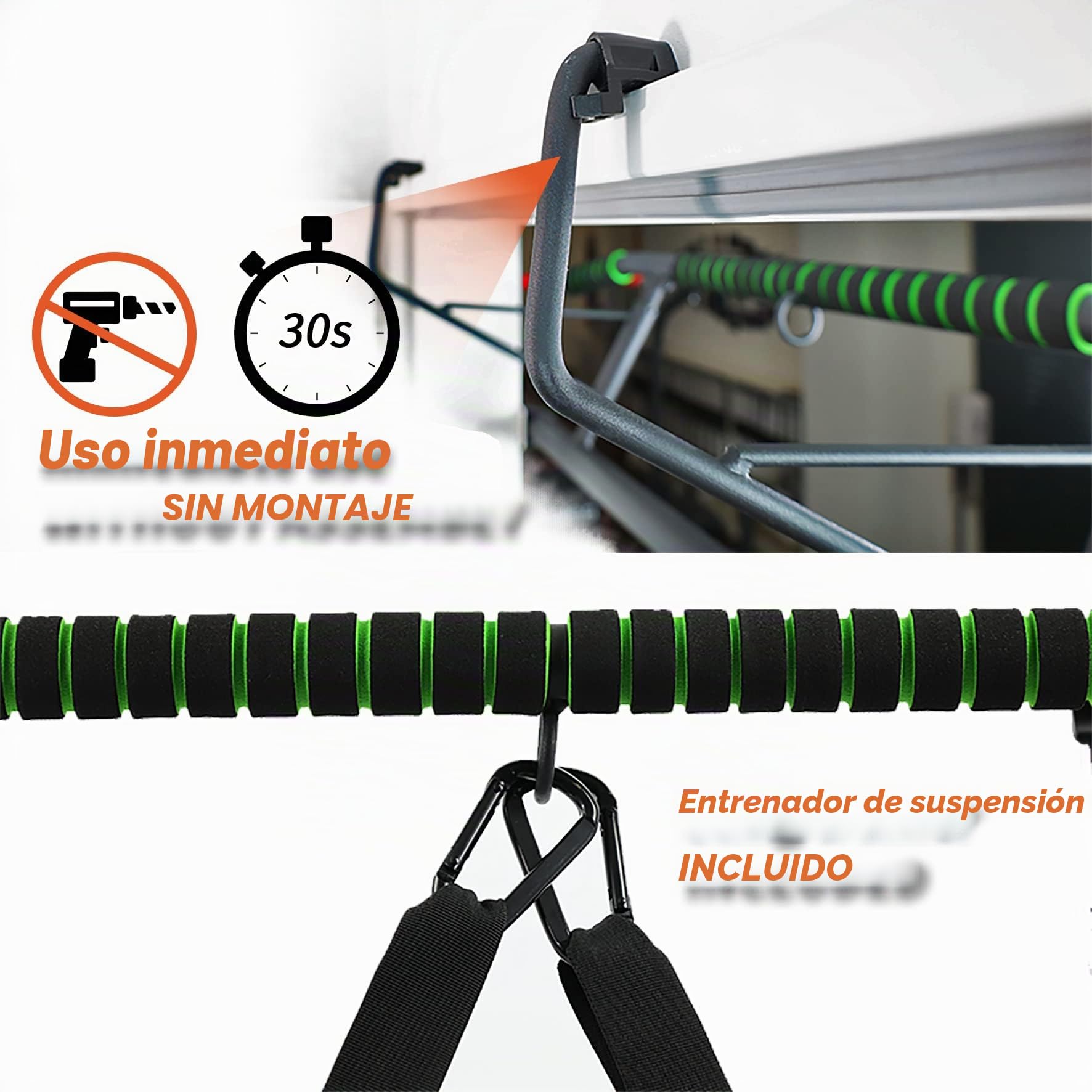 DH FitLife Barra de Dominadas para Marco de Puerta sin Tornillos | Pull up bar Doorway | Barra de Tracción Multifuncional para Colgar | incl. Entrenador de Suspensión | para Puerta de 70 – 92 cm